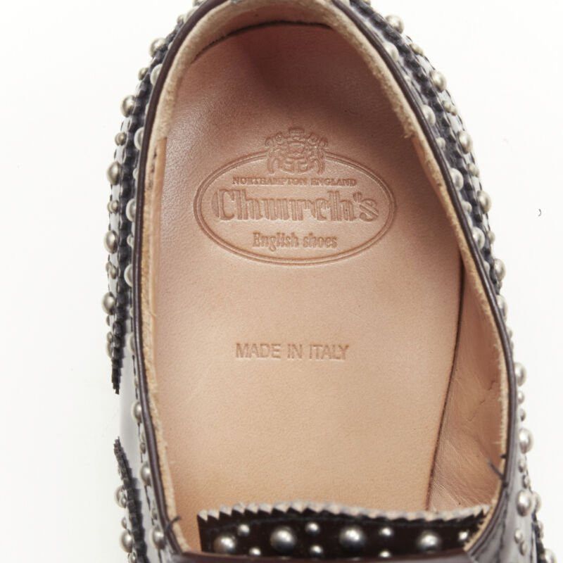 CHURCH'S Burwood Met Cordovan dark brown silver studded fringe