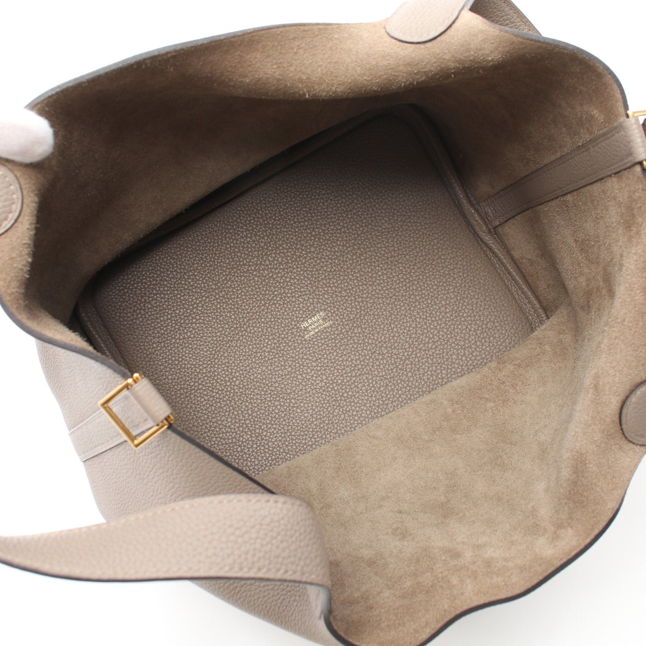 Hermes Hermes Picotane Lock Mm Tourtiere Gray Handbag Evercolor Beige Gold Hardware D Stamp Size ONE SIZE - 3 Thumbnail