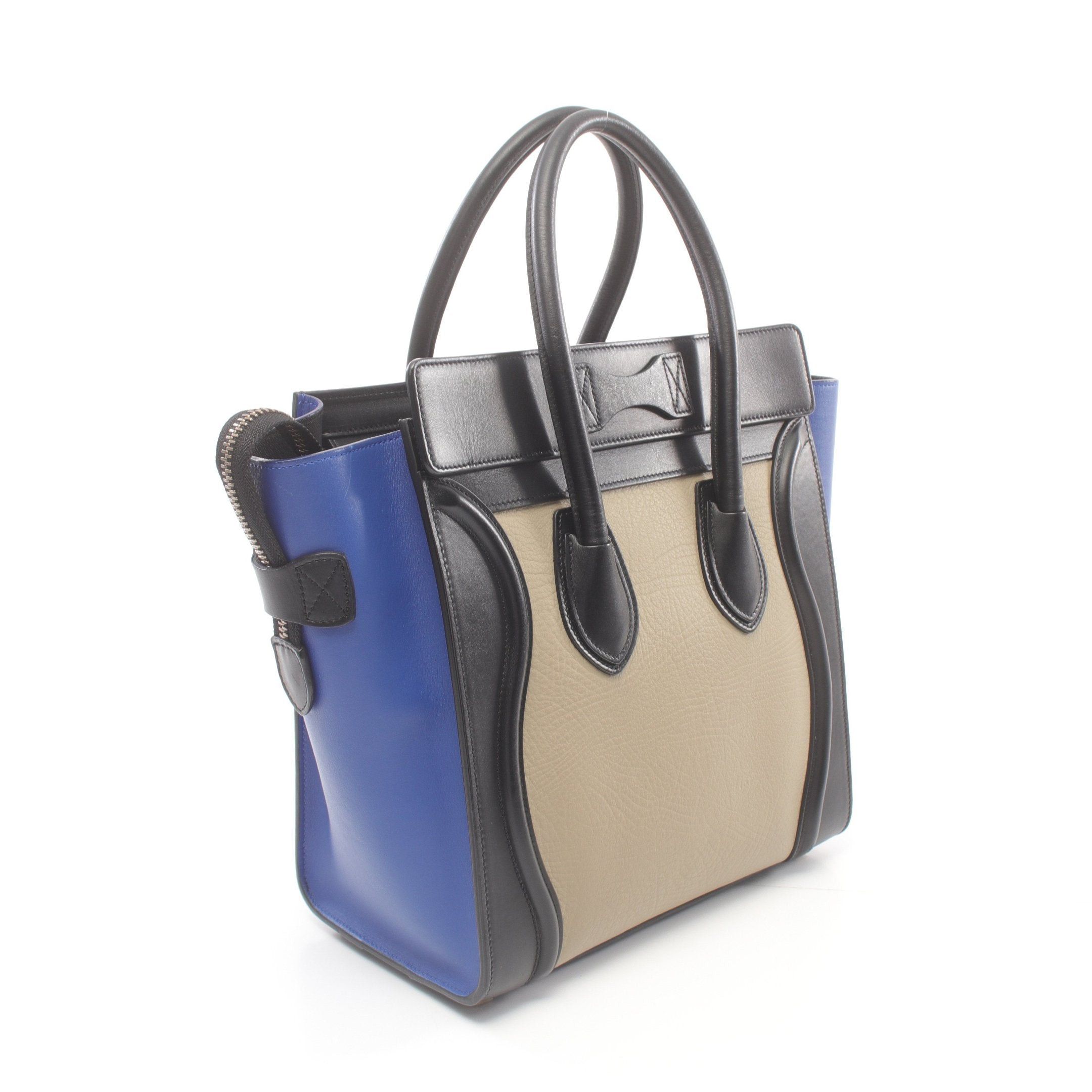 Celine Celine Luggage Micro Shopper Handbag Tote Bag Leather Black Blue Beige Size ONE SIZE - 2 Thumbnail