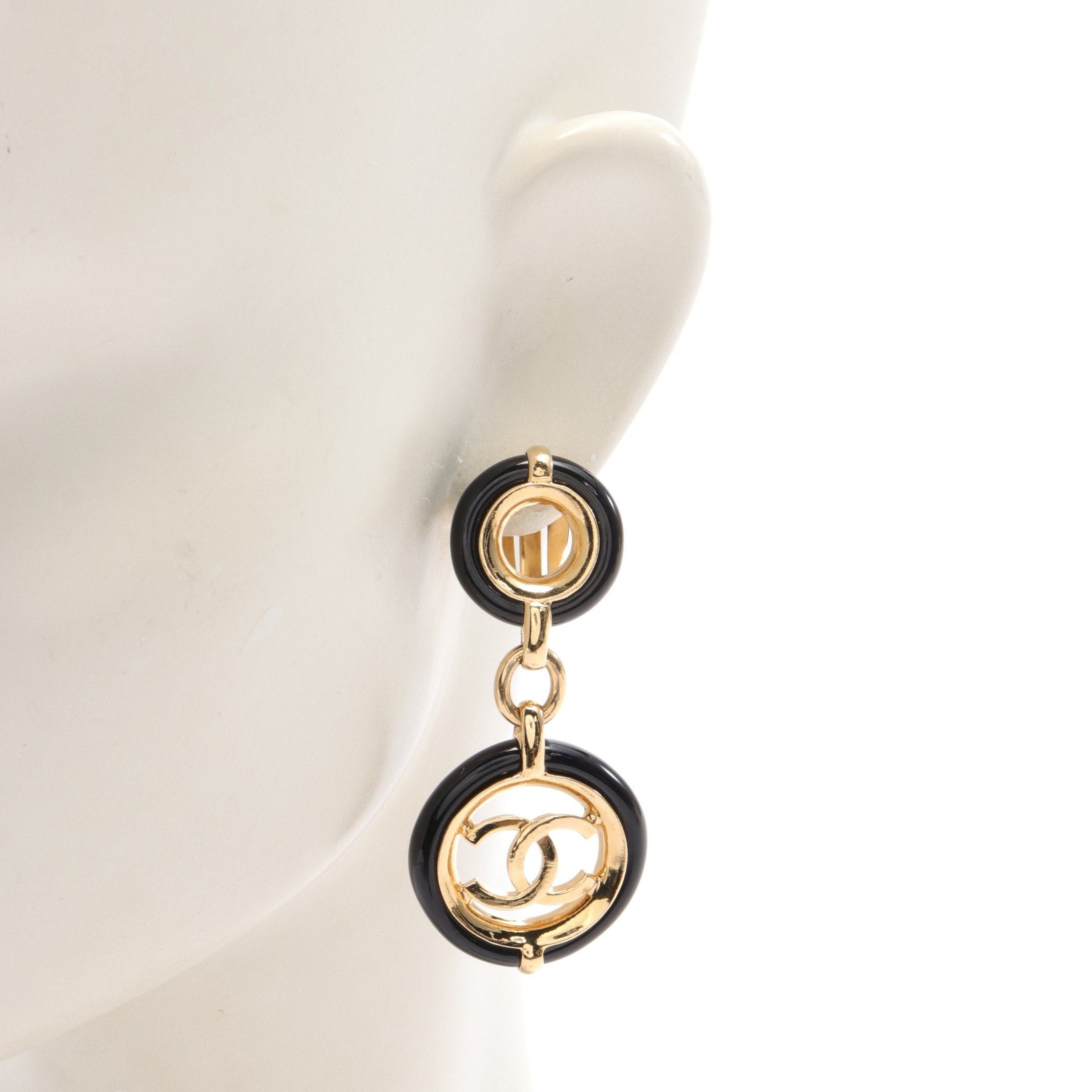 Chanel Chanel Coco Mark Earrings Gp Gold Black A19P Size ONE SIZE - 4 Thumbnail