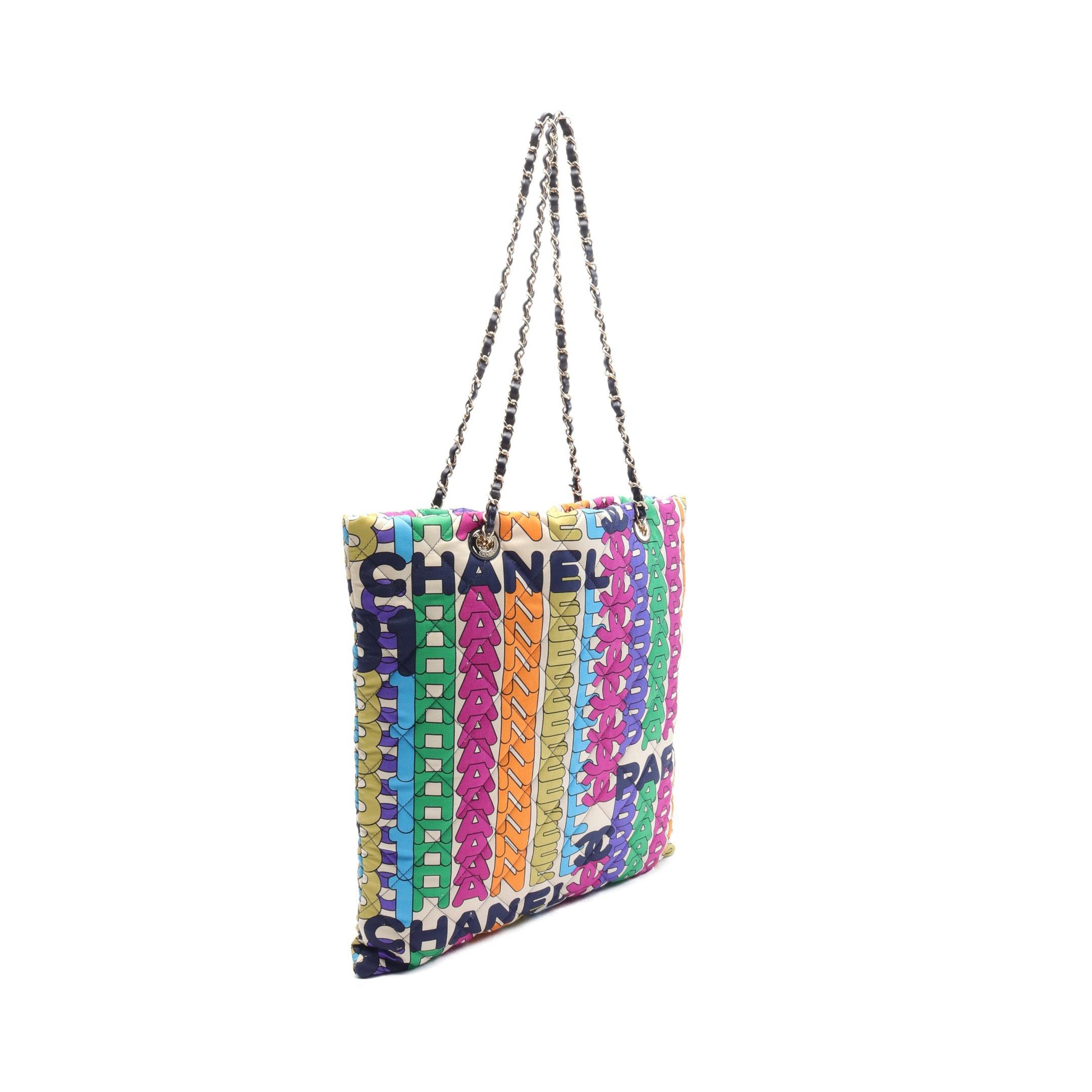 Chanel Chanel Logo Print Quilting Chain Shoulder Bag Tote Fabric Leather Multicolor Gold Hardware Size ONE SIZE - 2 Thumbnail