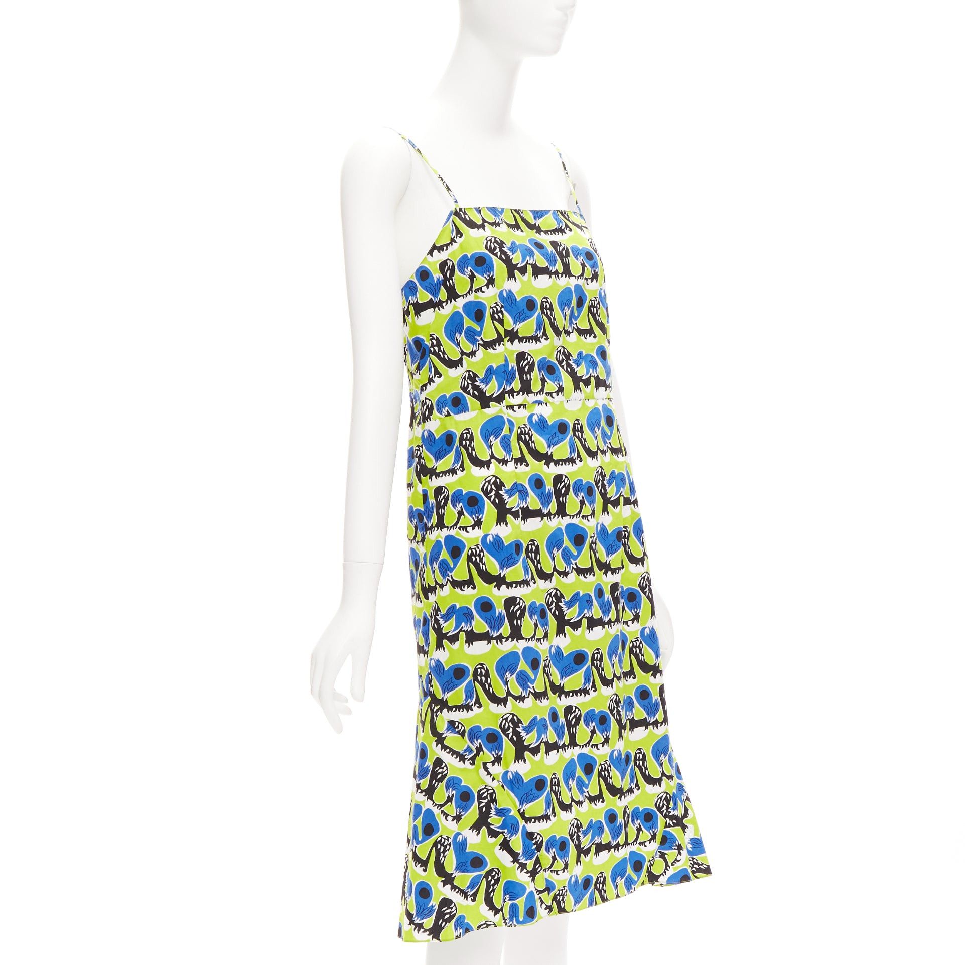 MARNI green blue geometric print cotton kick flared summer dress