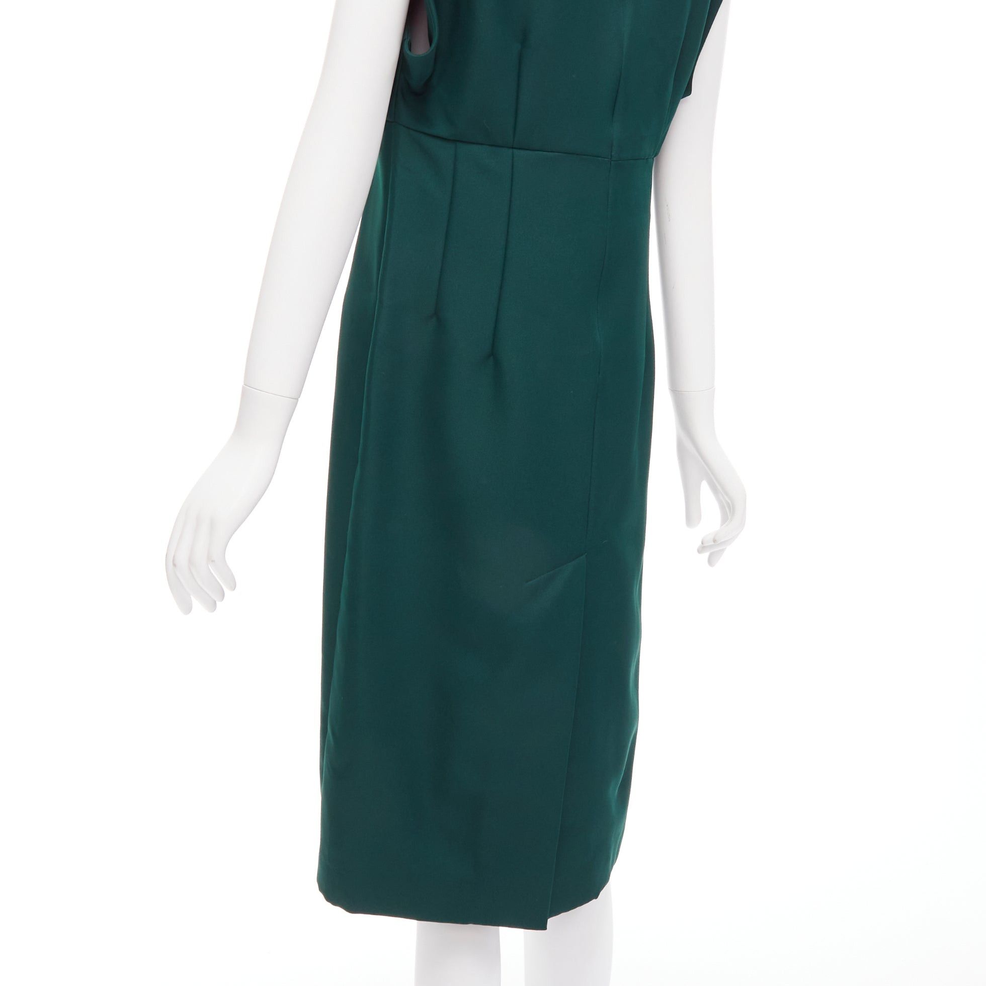 MARNI green twill V neck dart pleat waist sleeveless boxy dress IT40 S