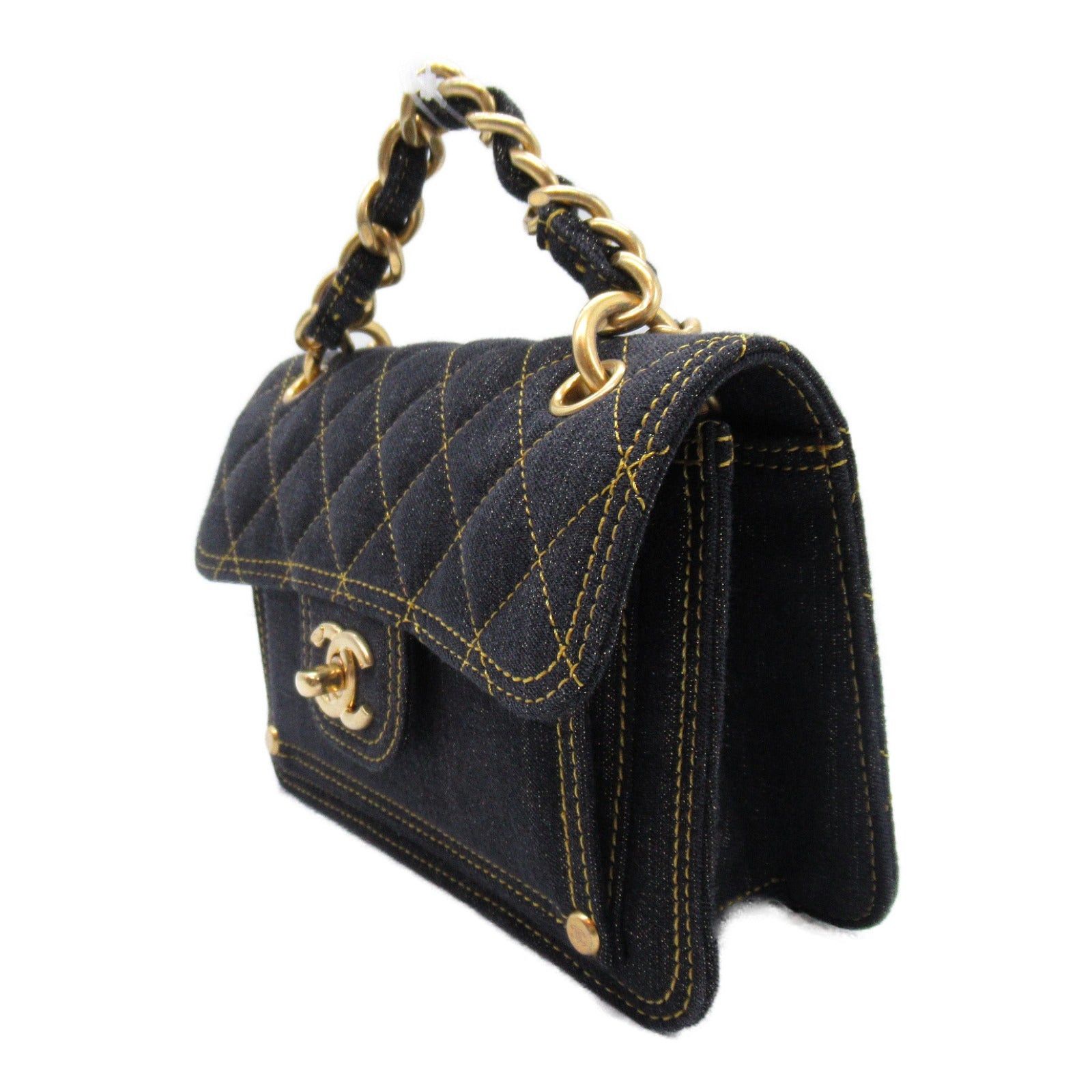 Chanel Chanel Chain Shoulder Bag Denim Black Gold Hardware Size ONE SIZE - 3 Thumbnail