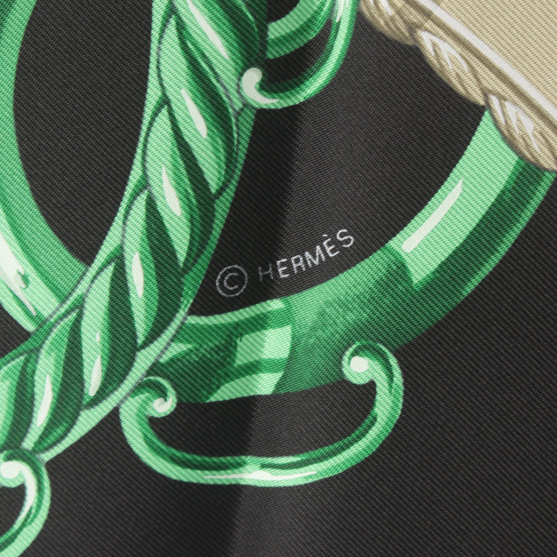 Hermes Hermes Carres 90 Lift Profile Vert Noir Grease Veil Scarf Silk Black Dark Green Multicolor Size ONE SIZE - 2 Thumbnail