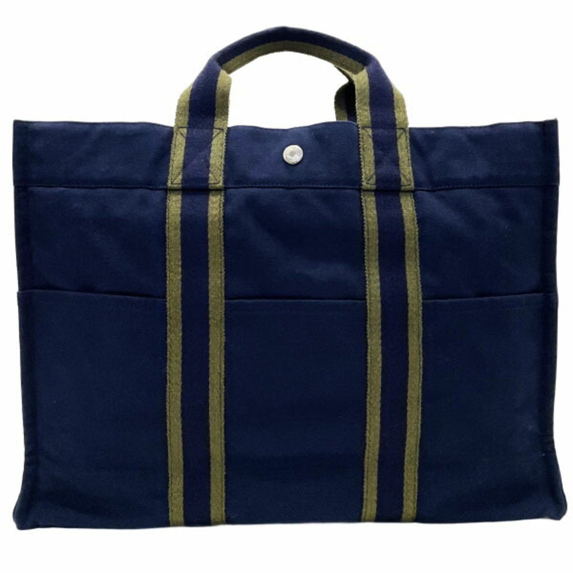 Hermes Hermes Tote Bag Foule MM Canvas Navy Khaki Green Bicolor Handbag Men Women Unisex AHN-13595 Size ONE SIZE - 2 Thumbnail