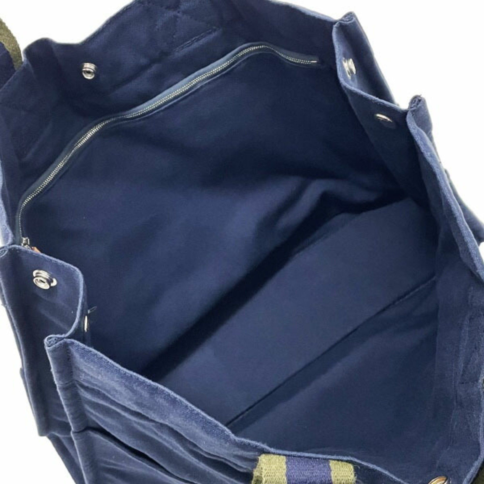 Hermes Hermes Tote Bag Foule MM Canvas Navy Khaki Green Bicolor Handbag Men Women Unisex AHN-13595 Size ONE SIZE - 6 Thumbnail