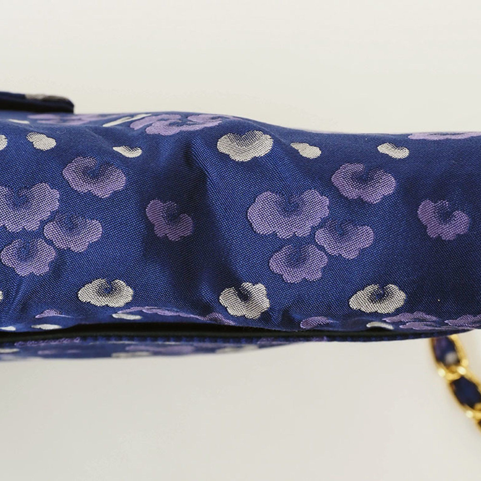 Prada Prada Nylon Chain Shoulder Bag Navy BP0584 Women's Flower Print Crossbody Satin PRADA Size ONE SIZE - 7 Thumbnail