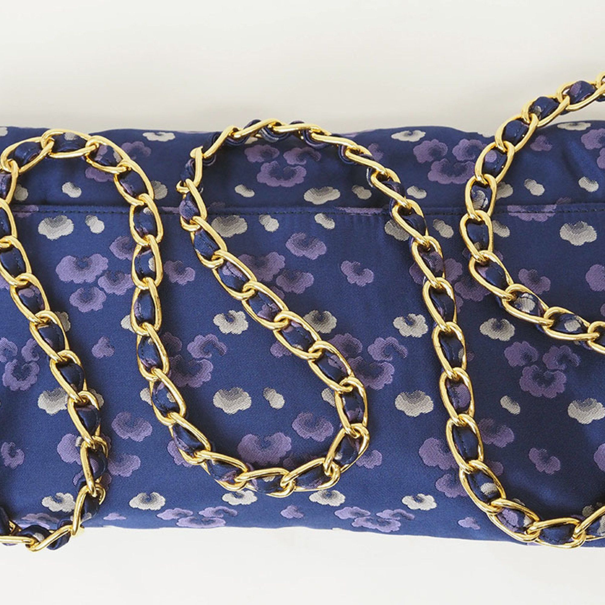 Prada Prada Nylon Chain Shoulder Bag Navy BP0584 Women's Flower Print Crossbody Satin PRADA Size ONE SIZE - 5 Thumbnail