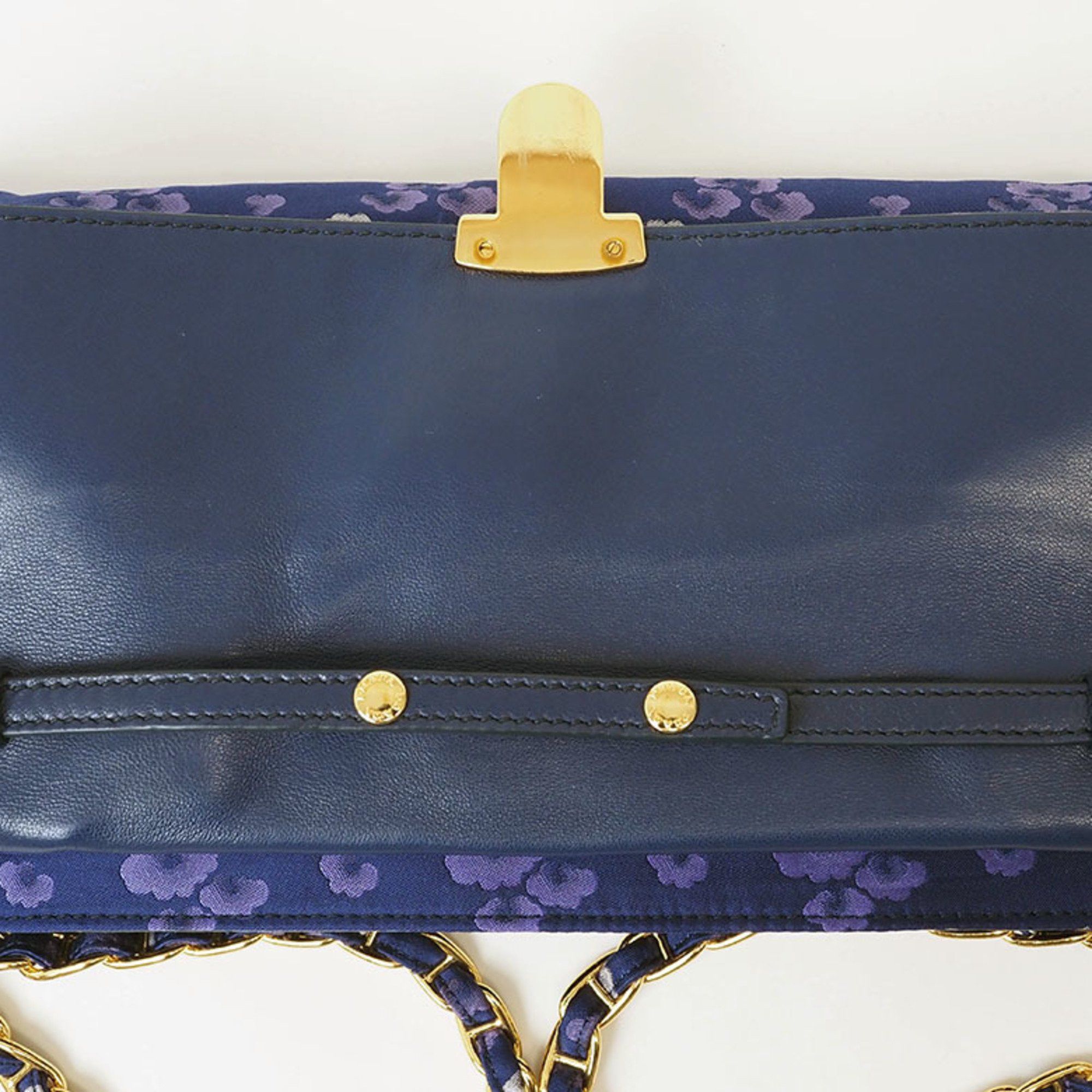 Prada Prada Nylon Chain Shoulder Bag Navy BP0584 Women's Flower Print Crossbody Satin PRADA Size ONE SIZE - 11 Thumbnail
