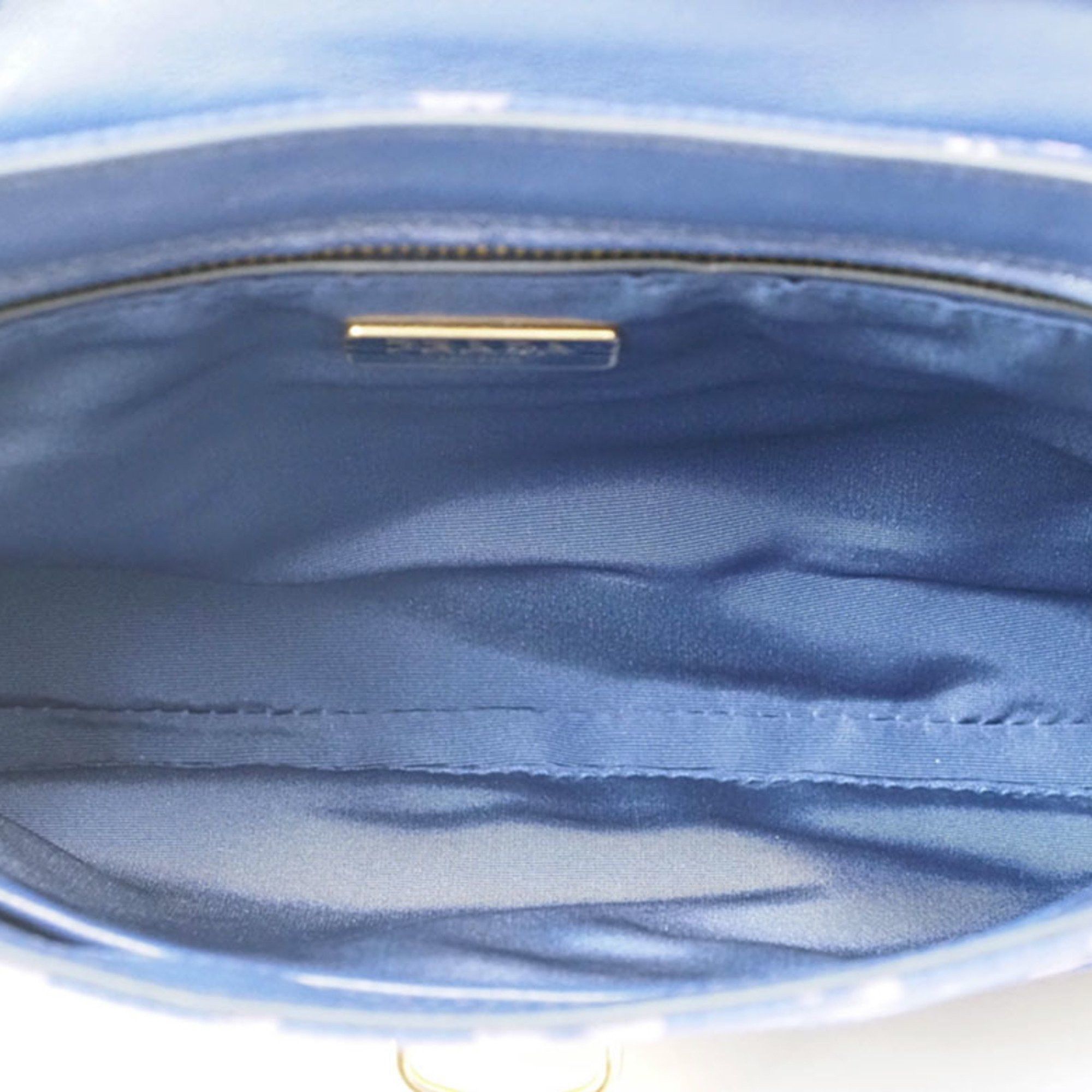 Prada Prada Nylon Chain Shoulder Bag Navy BP0584 Women's Flower Print Crossbody Satin PRADA Size ONE SIZE - 9 Thumbnail