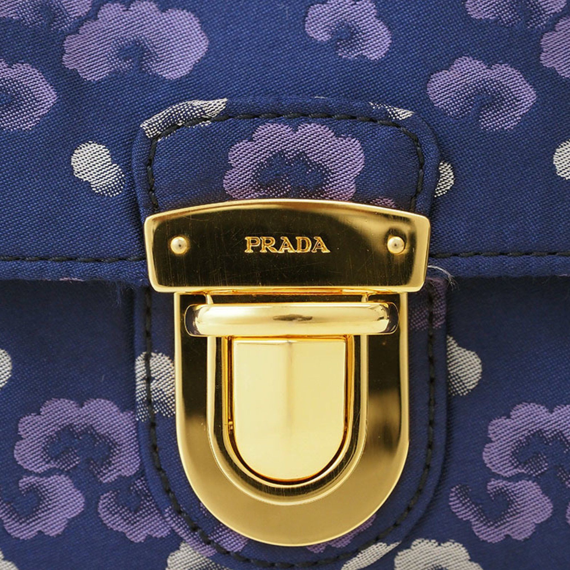 Prada Prada Nylon Chain Shoulder Bag Navy BP0584 Women's Flower Print Crossbody Satin PRADA Size ONE SIZE - 6 Thumbnail