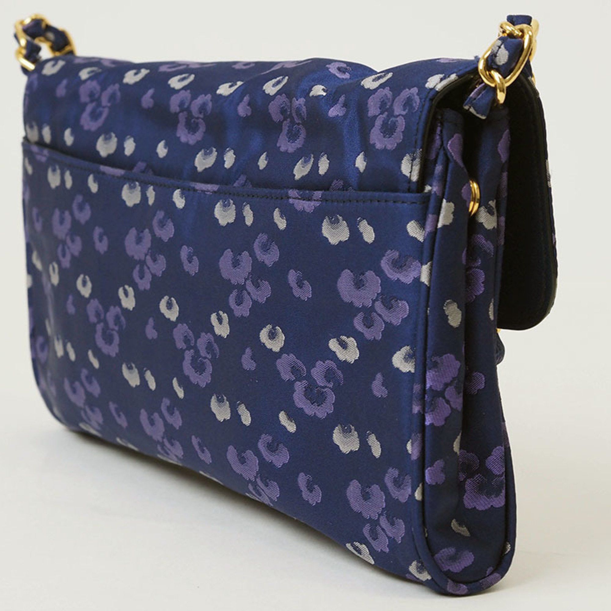 Prada Prada Nylon Chain Shoulder Bag Navy BP0584 Women's Flower Print Crossbody Satin PRADA Size ONE SIZE - 2 Thumbnail