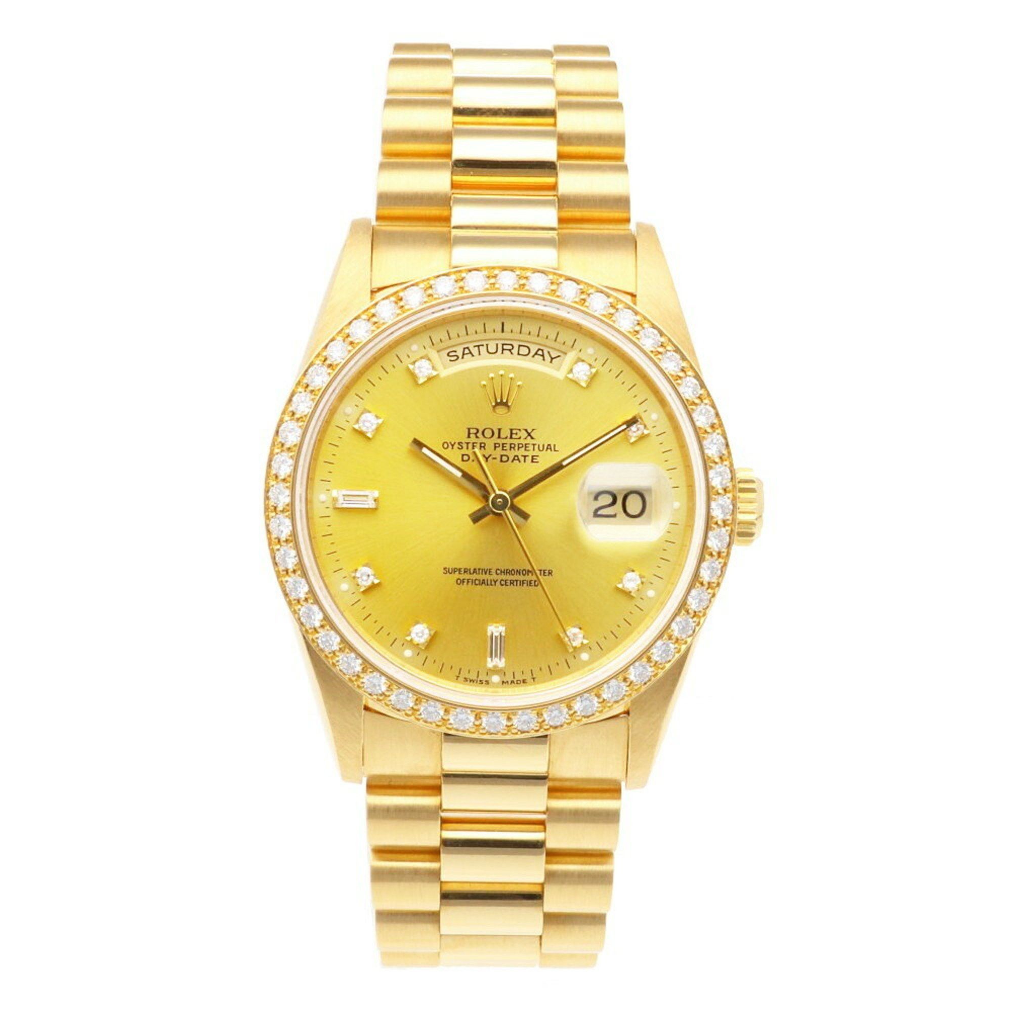 Rolex Rolex Day-Date Oyster Perpetual Watch 18K 18348 Automatic Men's ROLEX L Series 1989-1990 Diamond Bezel 8P Round Diamonds 2P Baguette Overhauled Size ONE SIZE - 8 Thumbnail