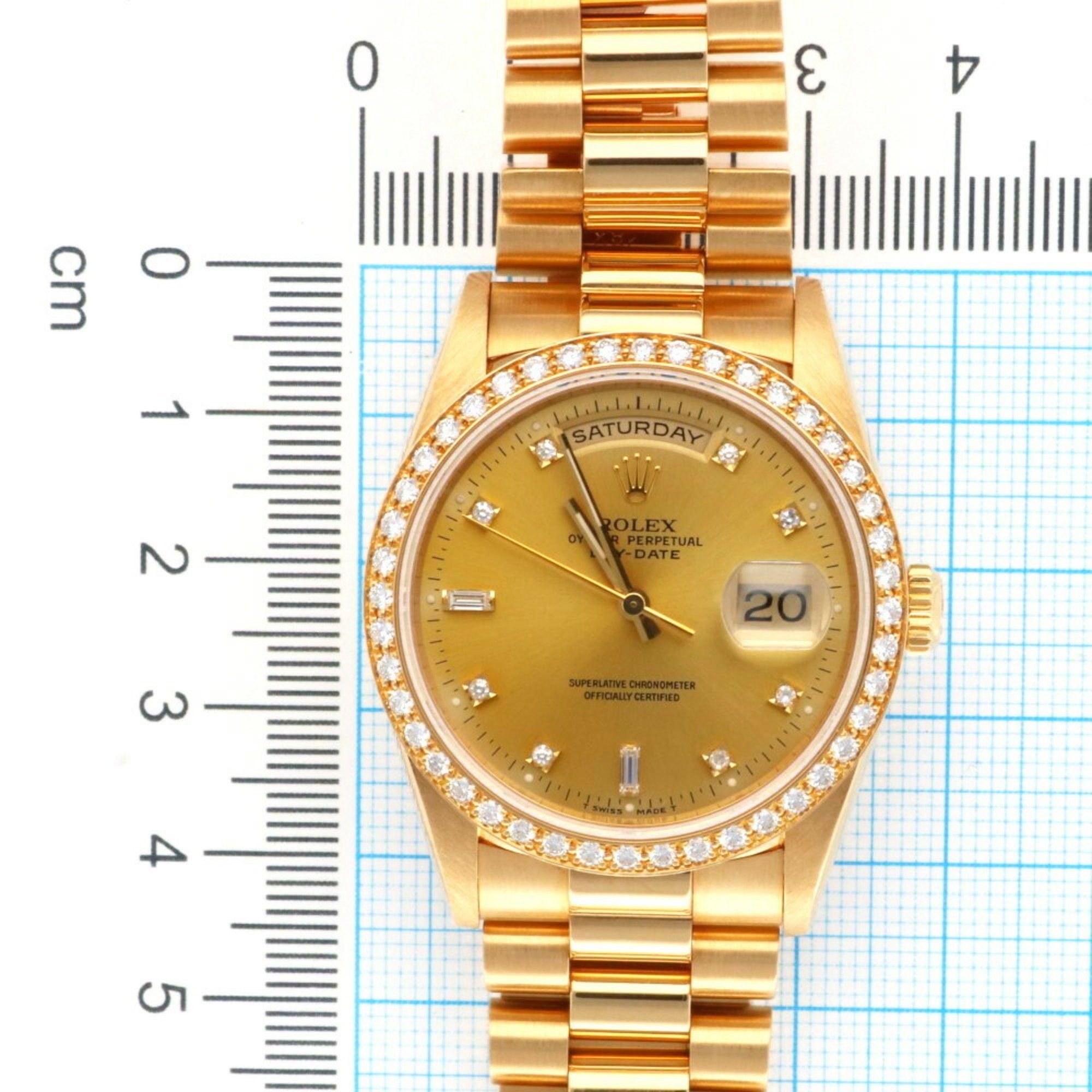 Rolex Rolex Day-Date Oyster Perpetual Watch 18K 18348 Automatic Men's ROLEX L Series 1989-1990 Diamond Bezel 8P Round Diamonds 2P Baguette Overhauled Size ONE SIZE - 11 Thumbnail