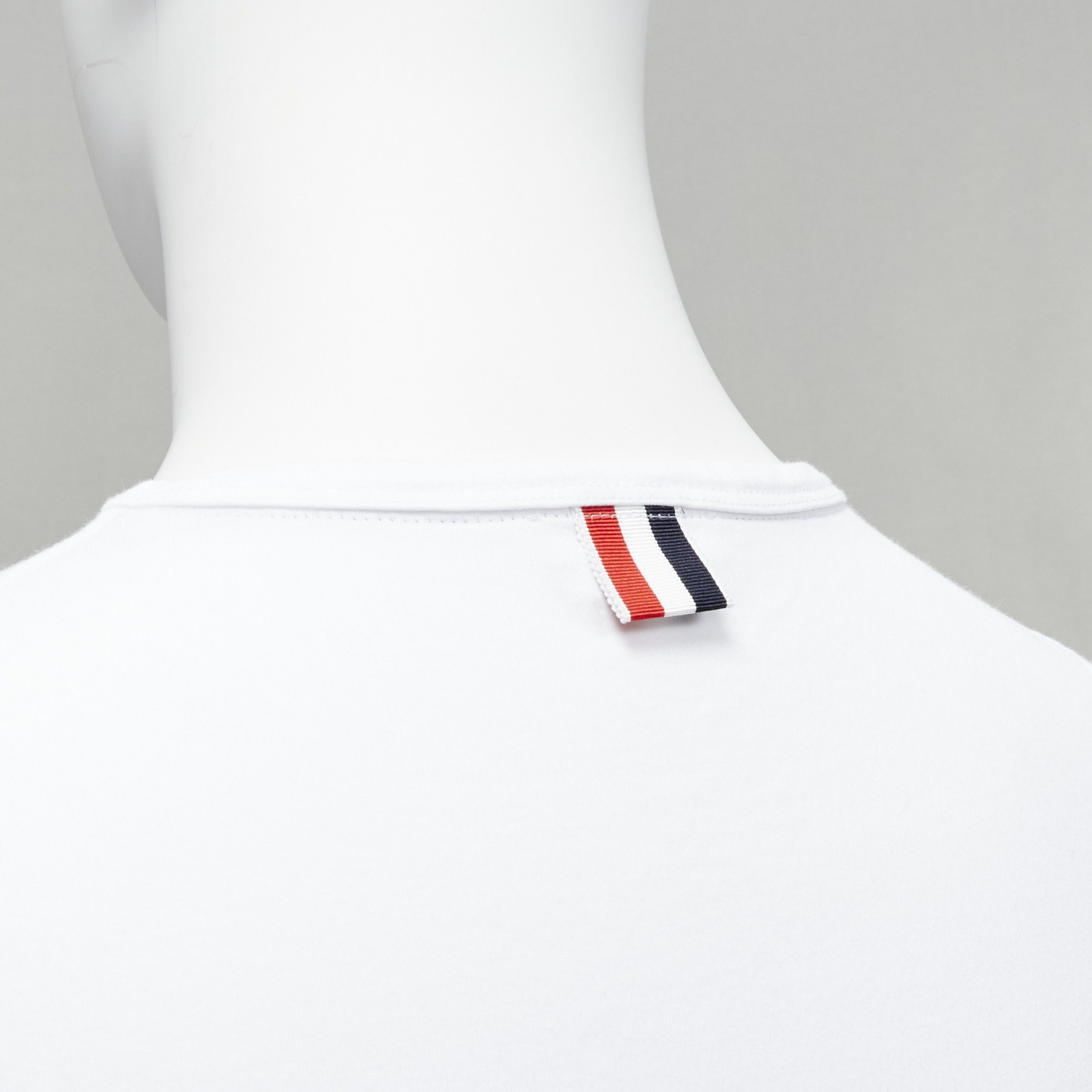 THOM BROWNE iconic stripes patch pocket white cotton tshirt S