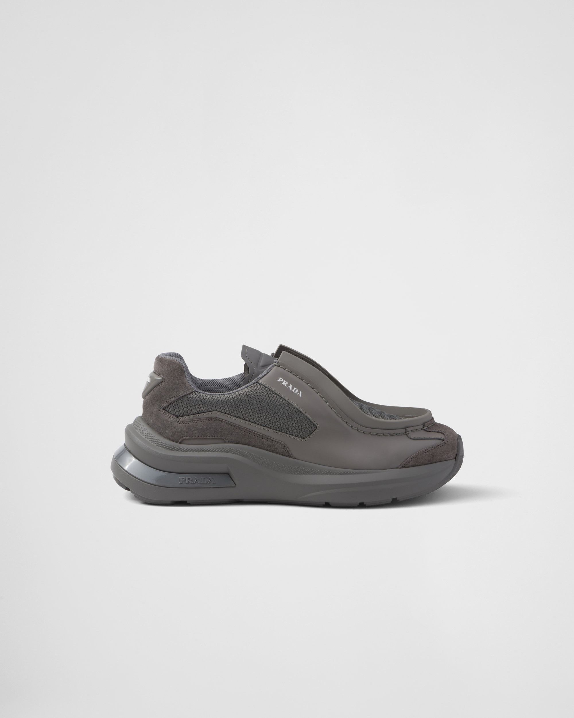 Prada $1.8K VALUE System Brushed Leather Sneakers in black gray Size US 12 / EU 45 - 2 Thumbnail
