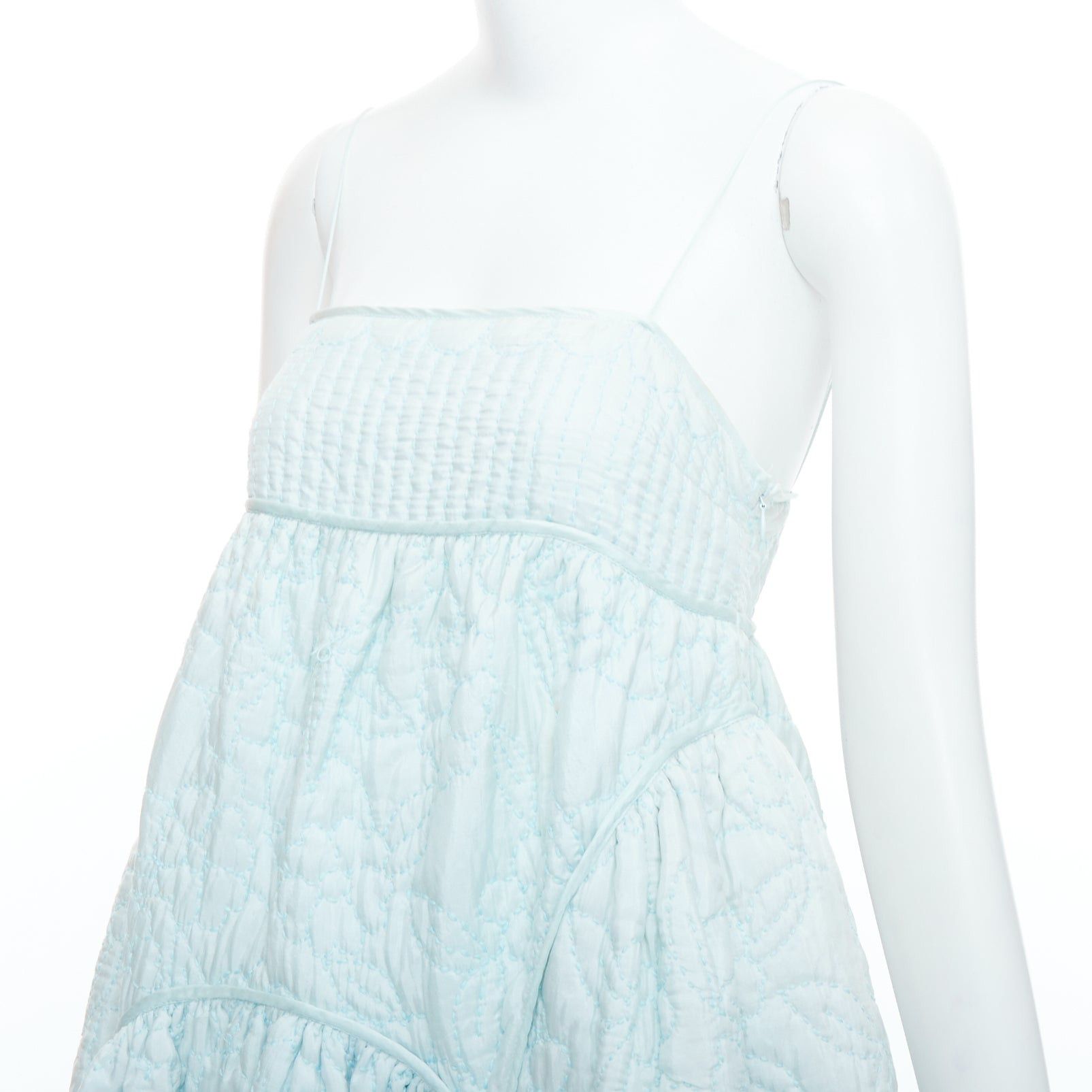 Cecilie Bahnsen CECILIE BAHNSEN pastel mint blue overstitch applique babydoll dress UK6 XS Grailed