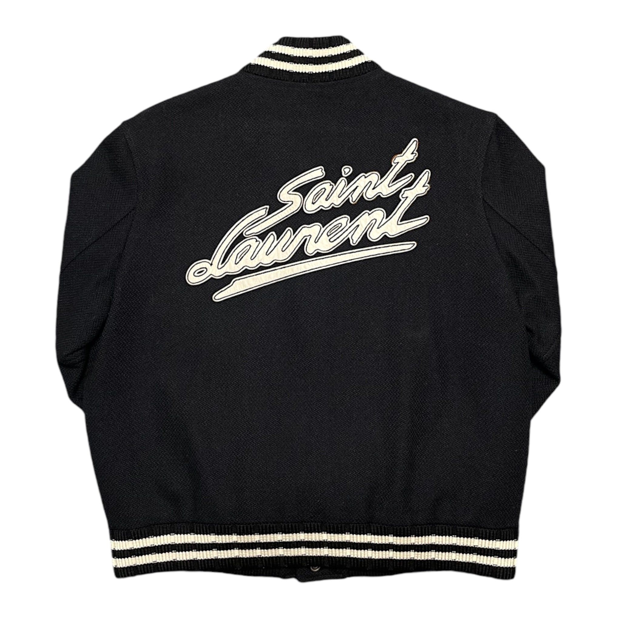 Yves Saint Laurent Script Teddy Varsity Jacket Black White Size US L / EU 52-54 / 3 - 2 Thumbnail
