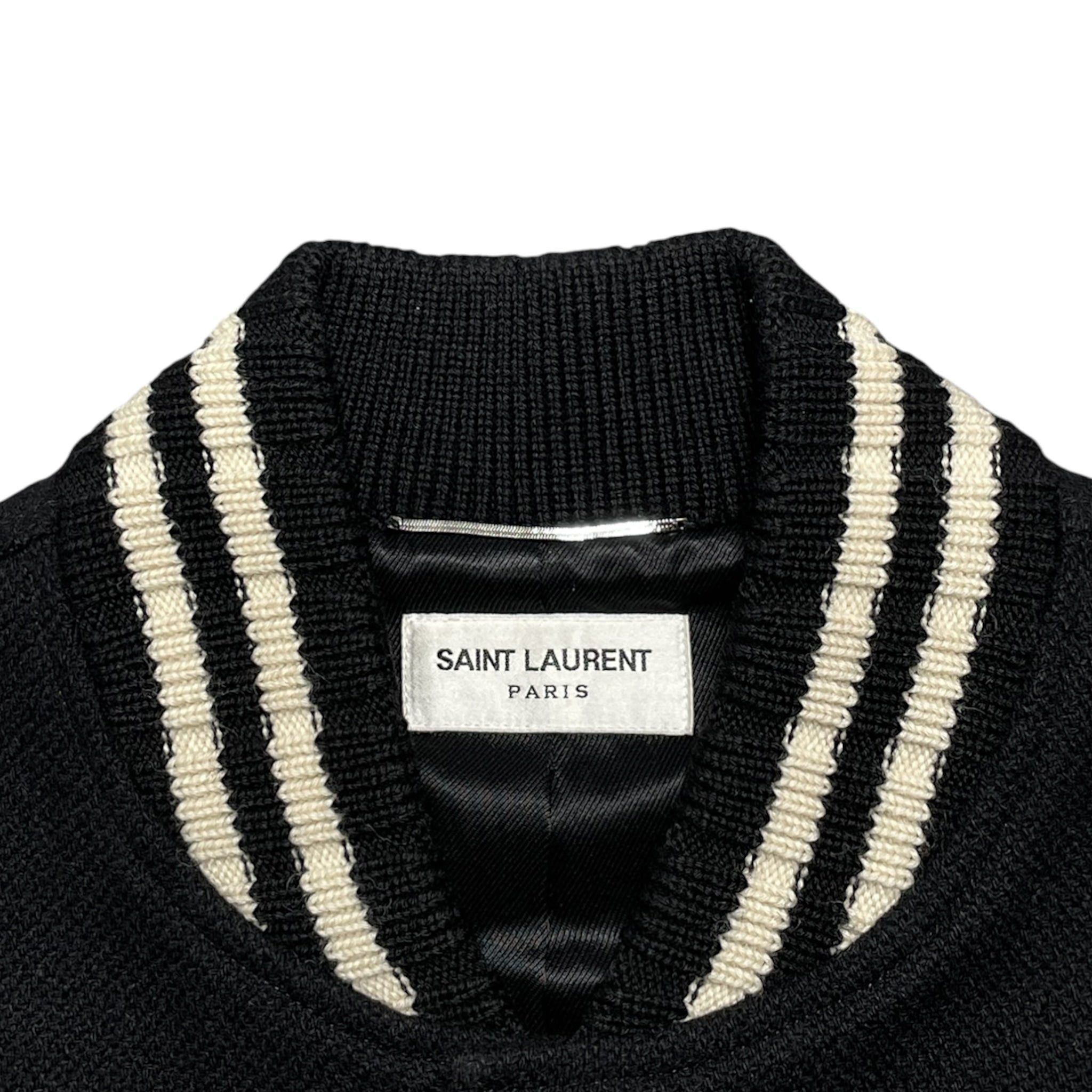 Yves Saint Laurent Script Teddy Varsity Jacket Black White Size US L / EU 52-54 / 3 - 4 Thumbnail