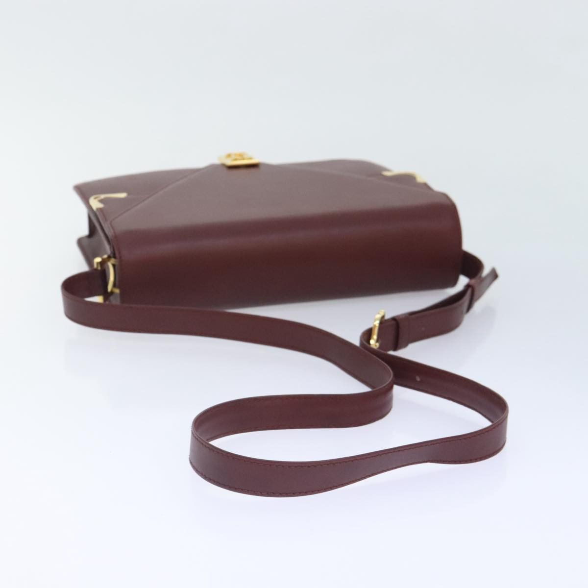 CARTIER Shoulder Bag Leather Bordeaux Gold Auth 90610 - Bags Luggage