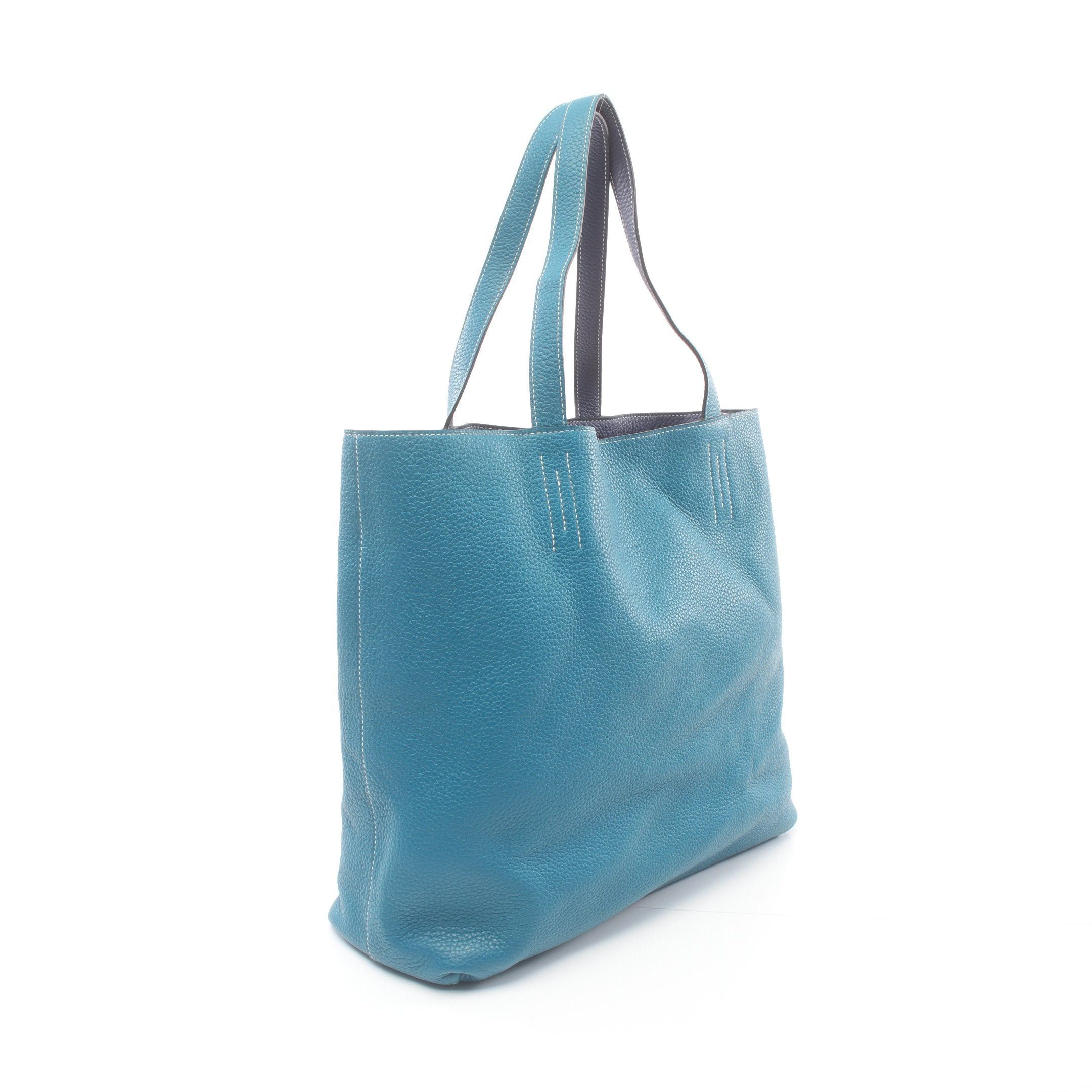 Hermes Hermes Double Sense 45 Blue Ismeal Saphir Handbag Tote Bag Clemence Leather Green Navy Reversible □Q Stamp Size ONE SIZE - 2 Thumbnail