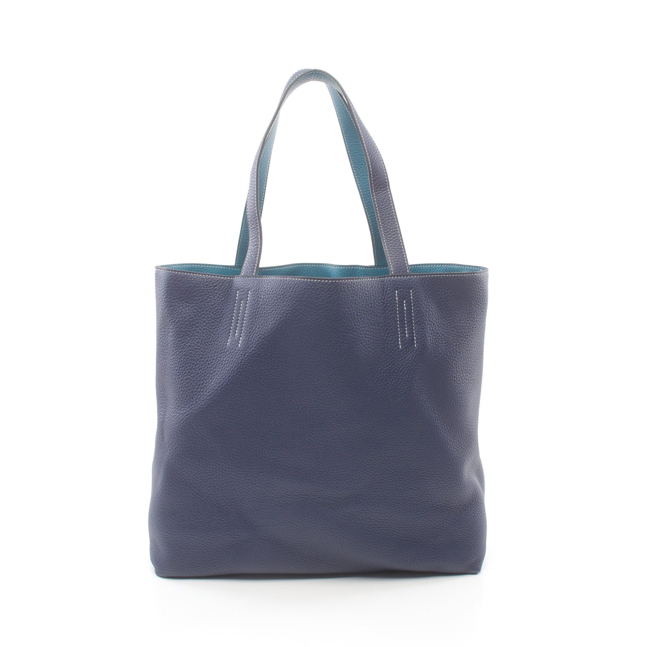 Hermes Hermes Double Sense 45 Blue Ismeal Saphir Handbag Tote Bag Clemence Leather Green Navy Reversible □Q Stamp Size ONE SIZE - 6 Thumbnail