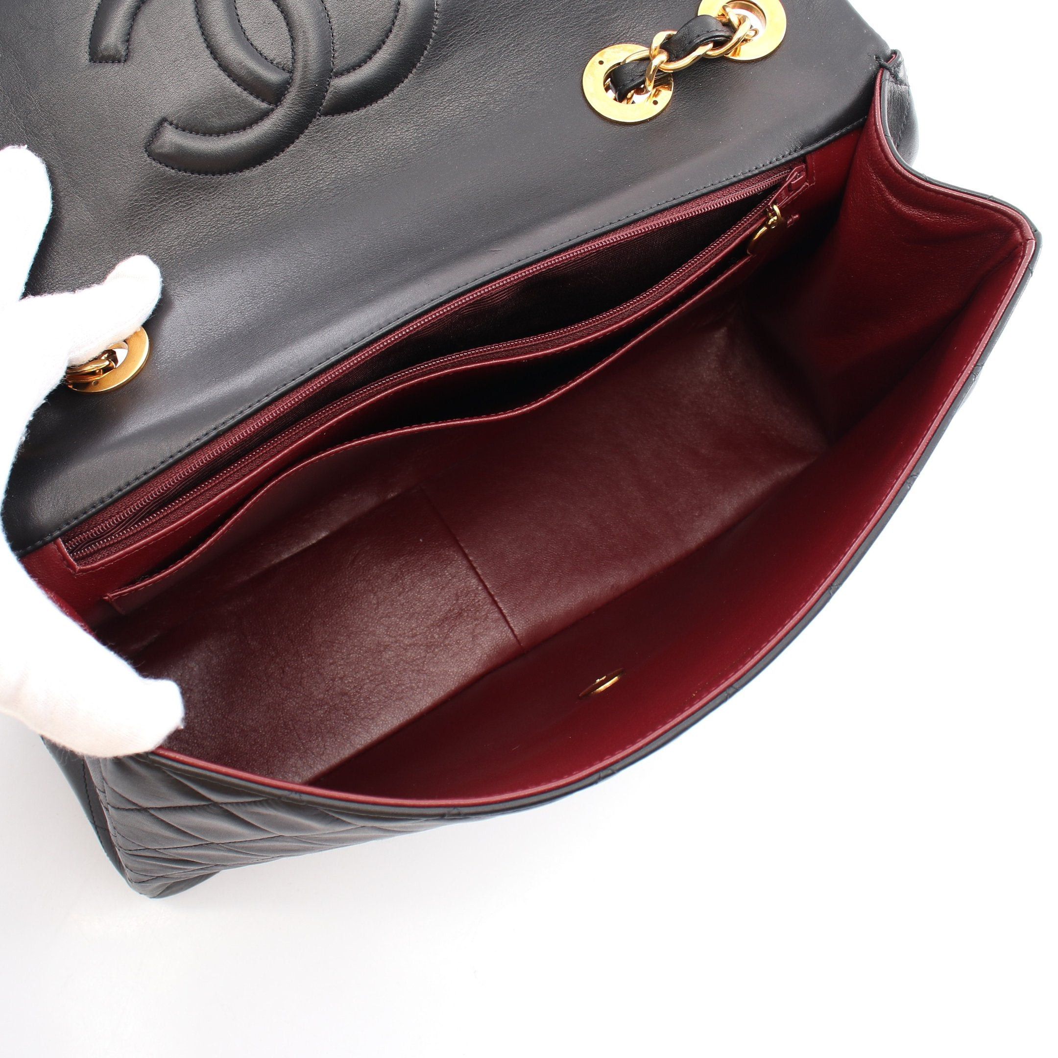 Chanel Chanel Decamatlassé 34 Double Chain Shoulder Bag Lambskin Black Gold Hardware Size ONE SIZE - 3 Thumbnail