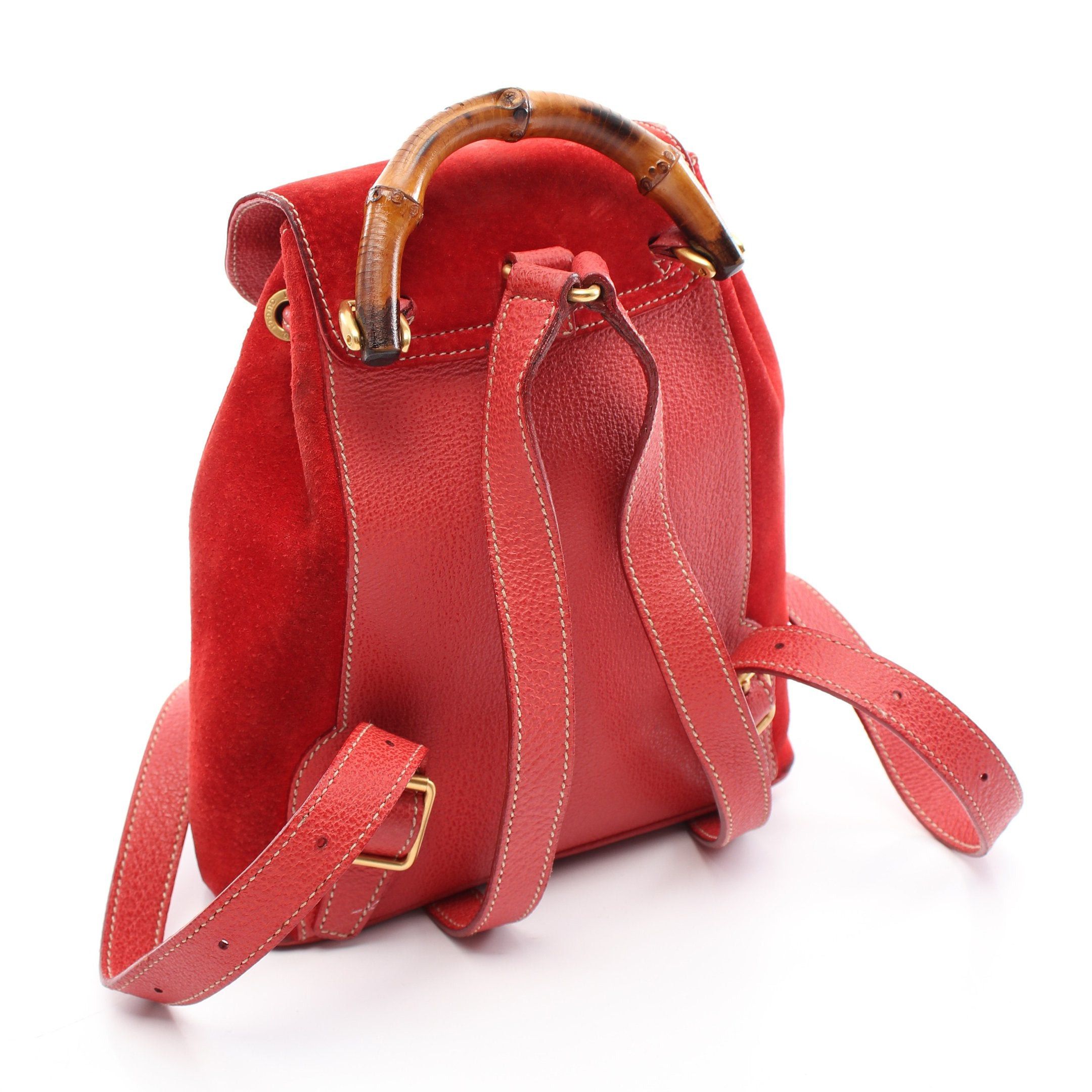 Gucci Bamboo Backpack Rucksack Suede Red