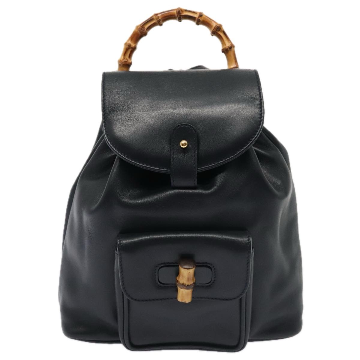 Gucci Bamboo Navy Leather Backpack Bag (Pre-Owned) Size ONE SIZE - 12 Thumbnail