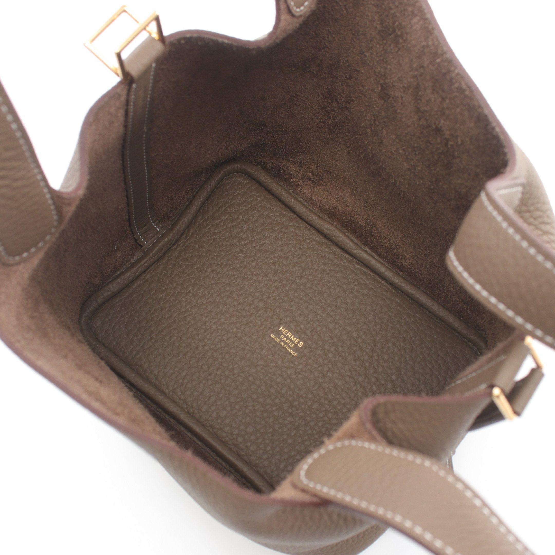 Hermes Hermes Picotan Lock Pm Etoupe Handbag Clemence Leather Gray Brown Gold Hardware Double Engraved Size ONE SIZE - 3 Thumbnail