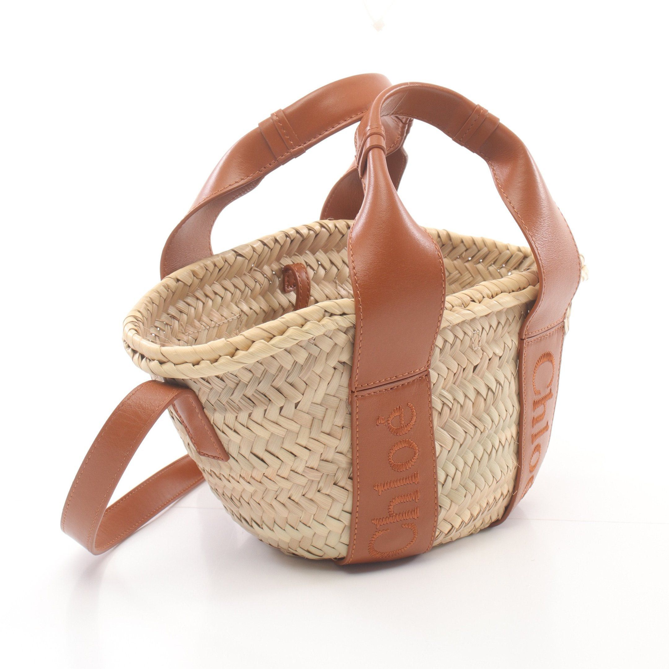 Chloe Chloe Sense Small Basket Bag Handbag Raffia Leather Beige Light Brown Size ONE SIZE - 2 Thumbnail