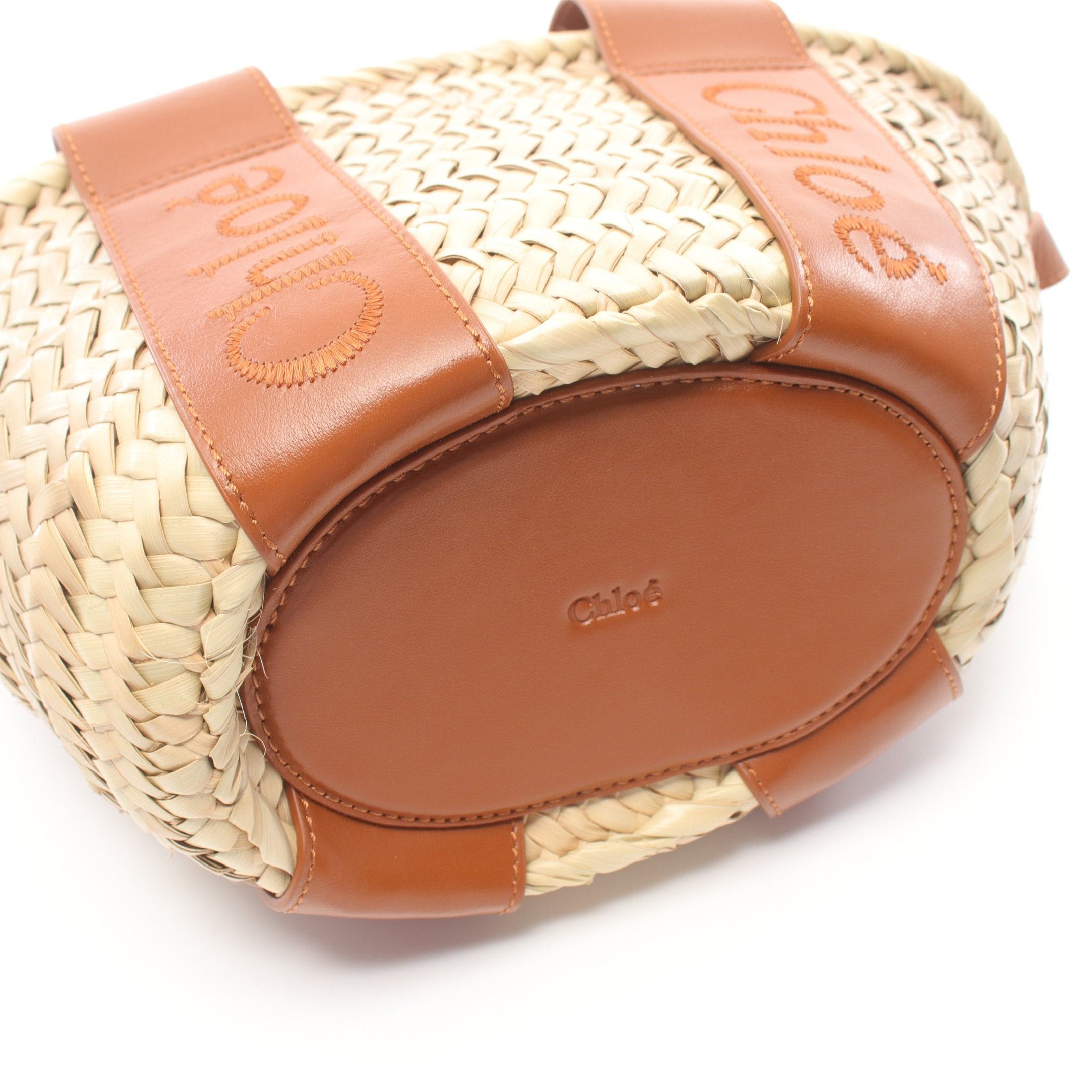 Chloe Chloe Sense Small Basket Bag Handbag Raffia Leather Beige Light Brown Size ONE SIZE - 5 Thumbnail