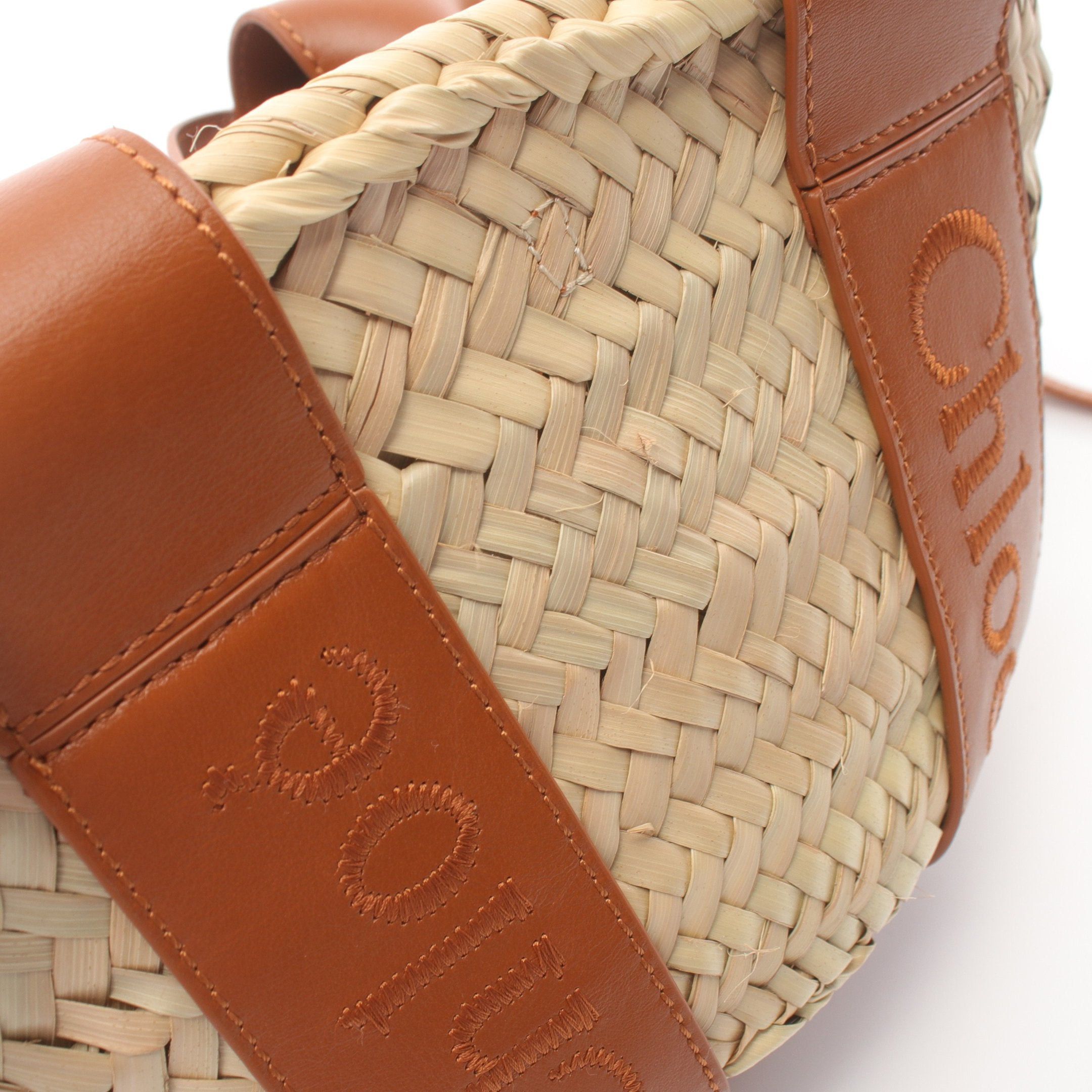 Chloe Chloe Sense Small Basket Bag Handbag Raffia Leather Beige Light Brown Size ONE SIZE - 6 Thumbnail