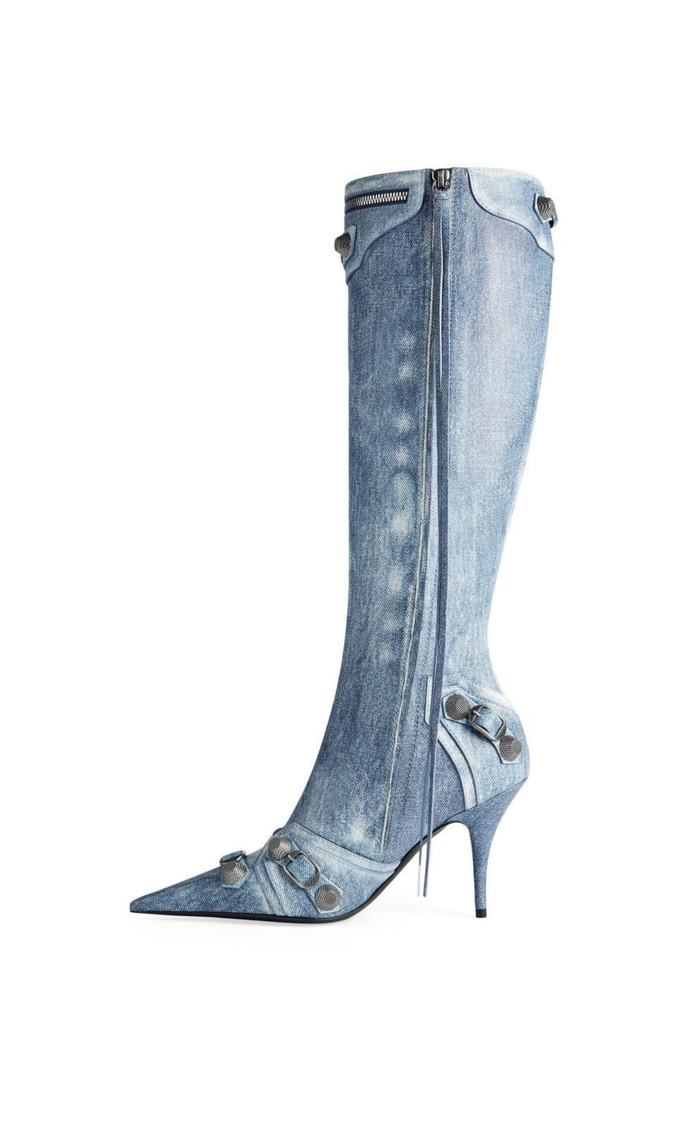 Balenciaga $2.9K VALUE Cagole Leather Denim Print Boots Size US 6 / IT 36 - 4 Thumbnail