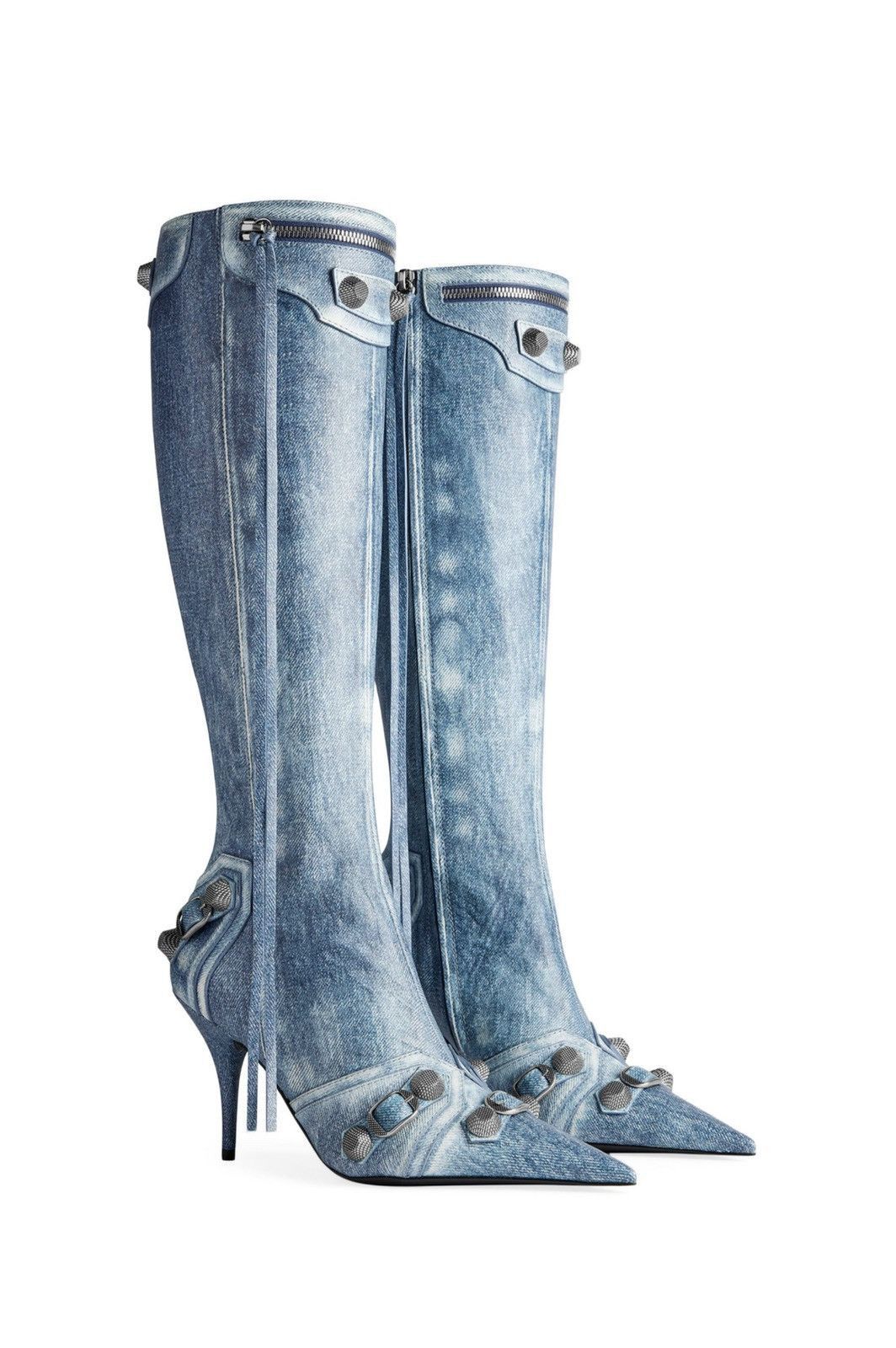 Balenciaga $2.9K VALUE Cagole Leather Denim Print Boots Size US 11 / IT 41 - 2 Thumbnail