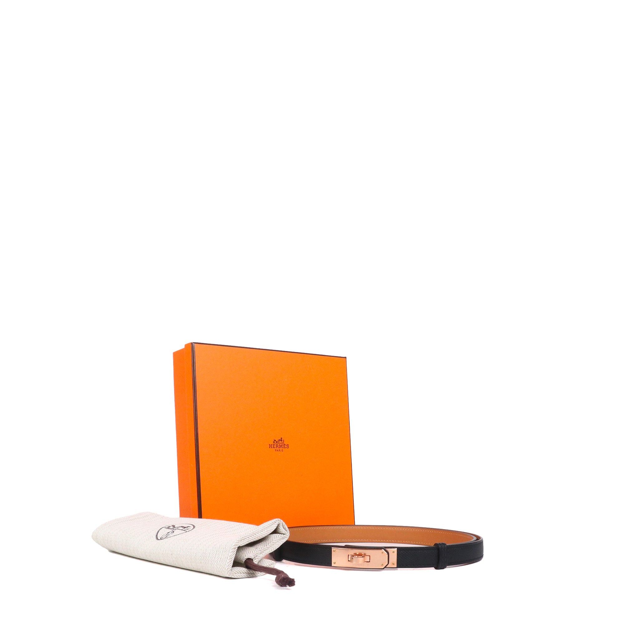 Hermes HERMÈS - Kelly 18 Hermès belt in black epsom leather with rose gold jewelry Size ONE SIZE - 7 Thumbnail