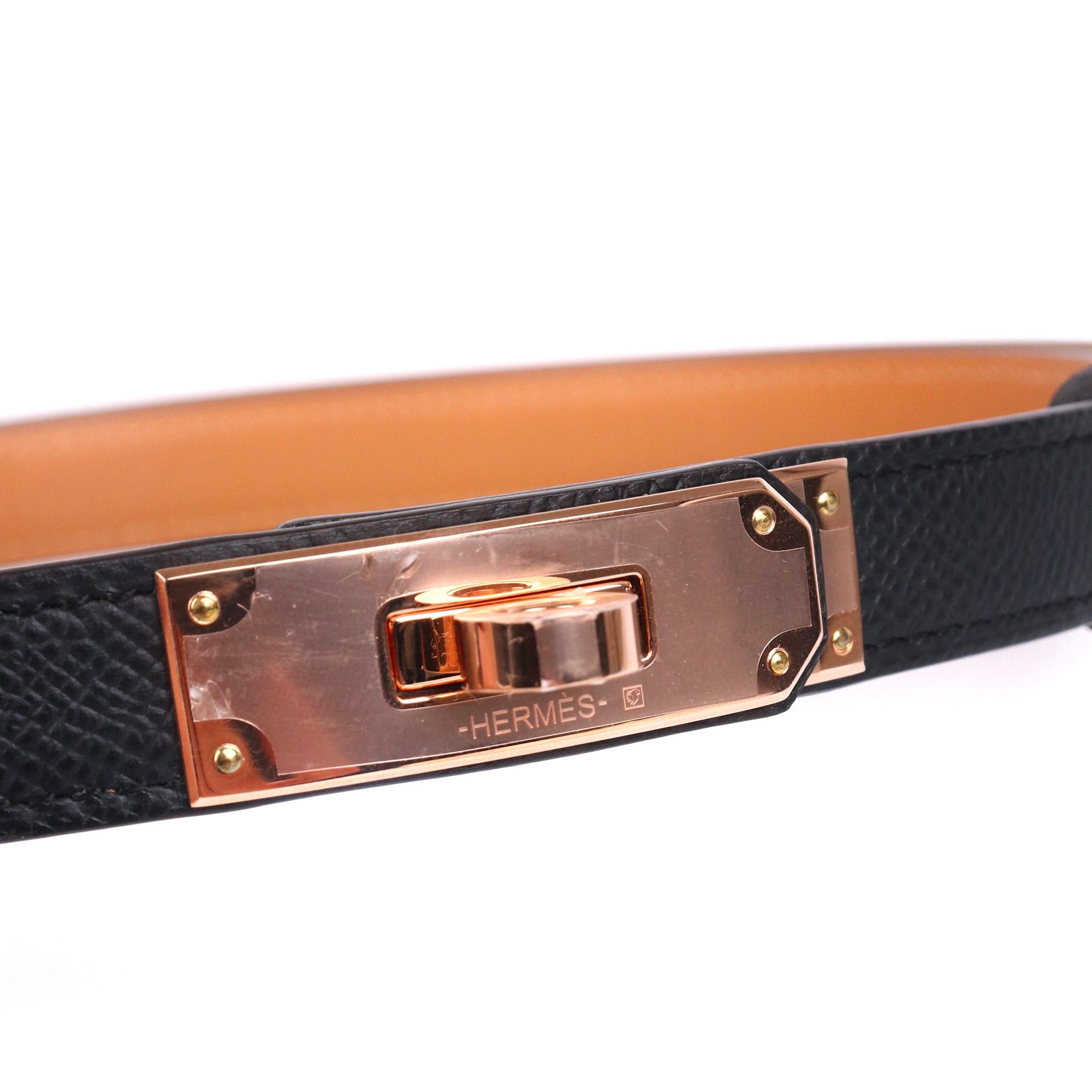 Hermes HERMÈS - Kelly 18 Hermès belt in black epsom leather with rose gold jewelry Size ONE SIZE - 3 Thumbnail