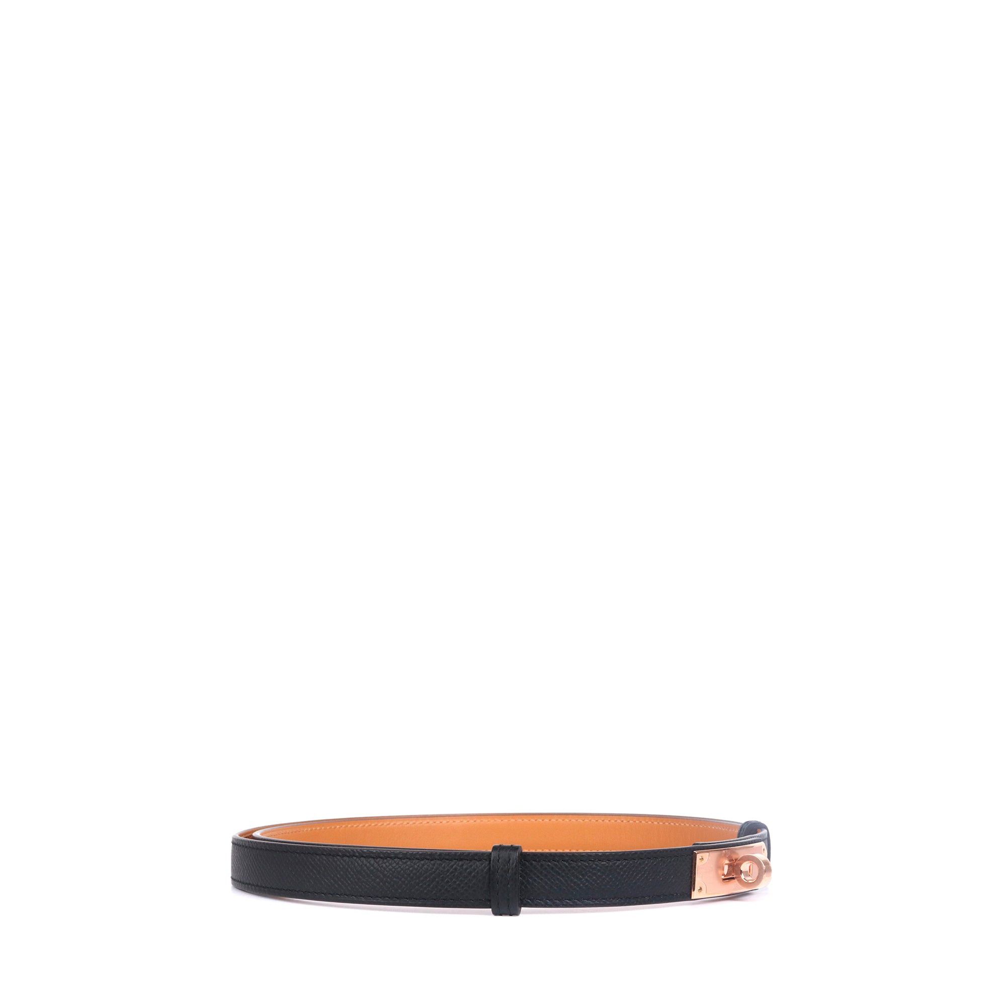 Hermes HERMÈS - Kelly 18 Hermès belt in black epsom leather with rose gold jewelry Size ONE SIZE - 2 Thumbnail