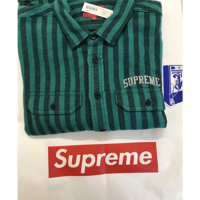 Supreme Supreme Stripe Heavyweight Flannel Shirt Teal | Grailed