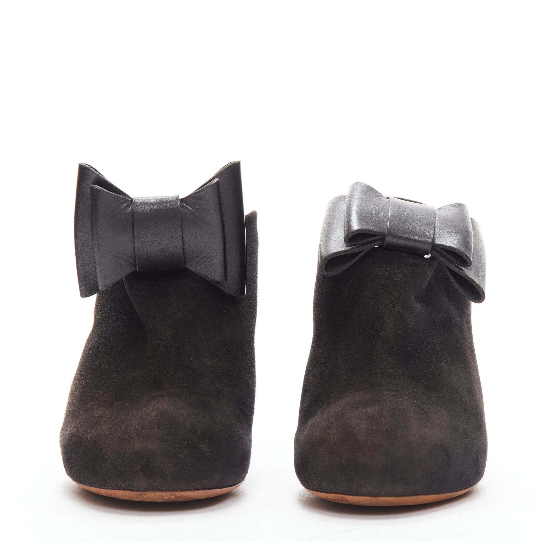 OLD CELINE Phoebe Philo black suede bow high heel mules