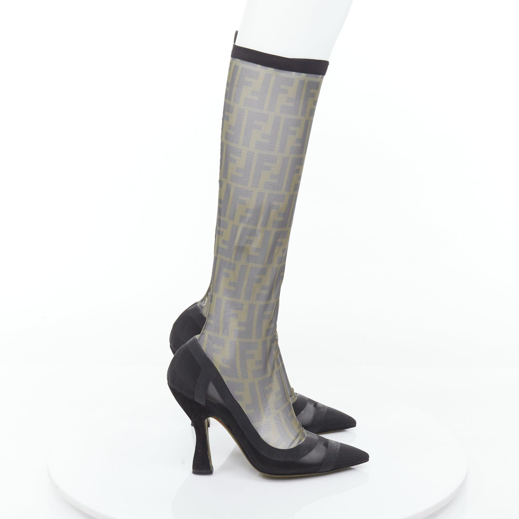 FENDI Colibri brown FF monogram sheer mesh sock boots EU40 Nicki Minaj