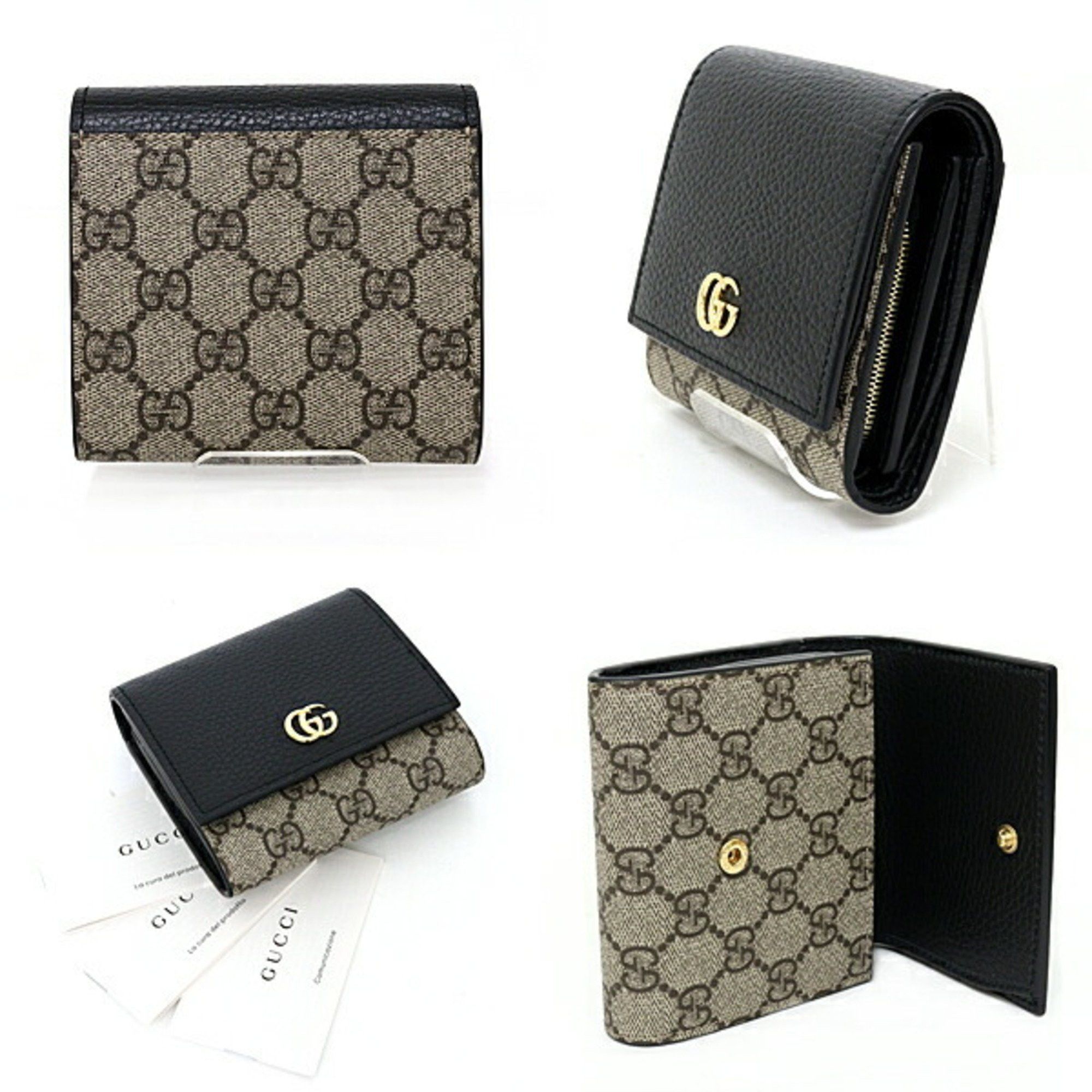 Gucci GUCCI Double G Bicolor Medium Wallet GG Supreme Canvas Black Leather 598587 Beige & Ebony Size ONE SIZE - 2 Thumbnail