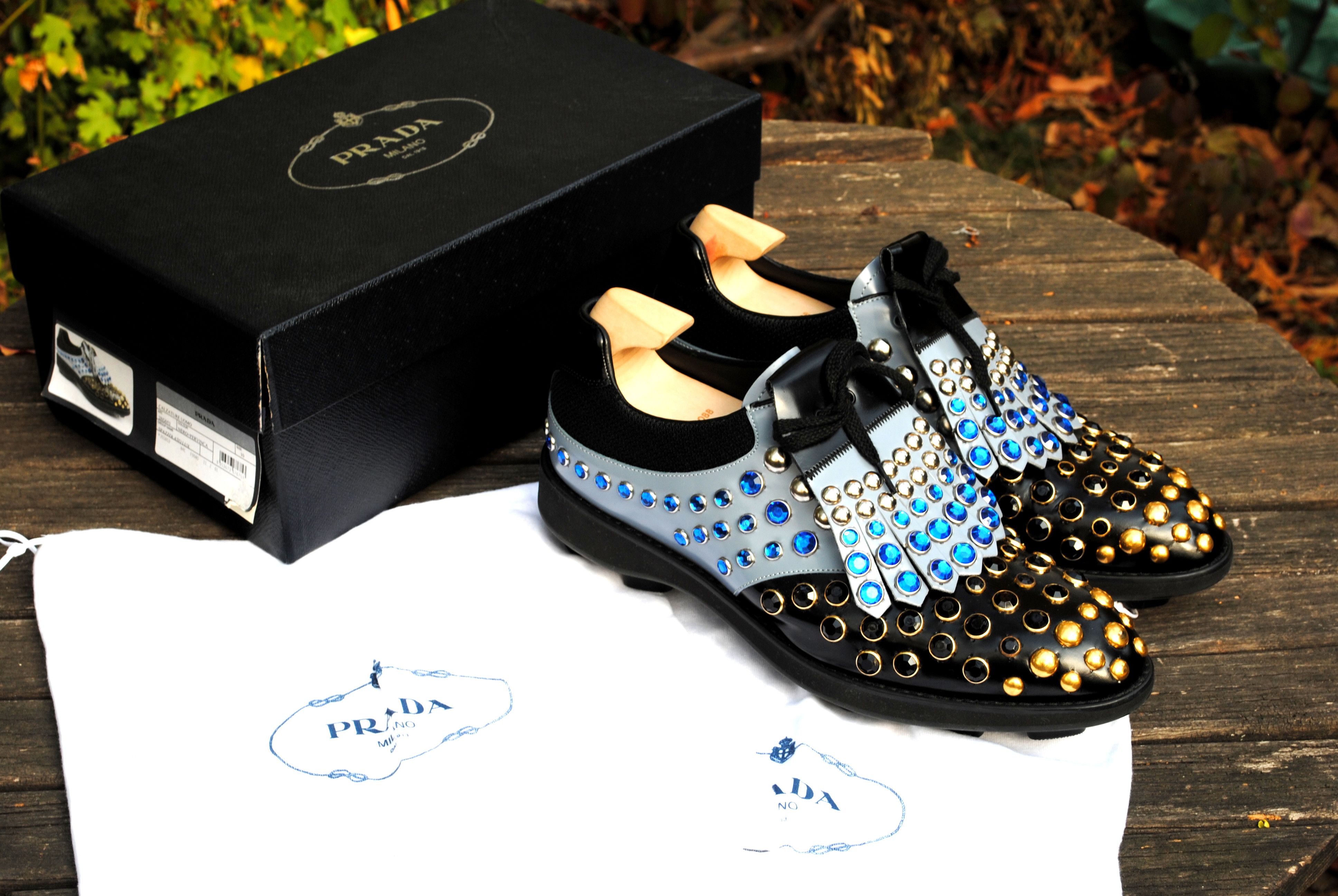 Prada Iconic SS12 Runway Rhinestone Studded Golf Shoes Grailed