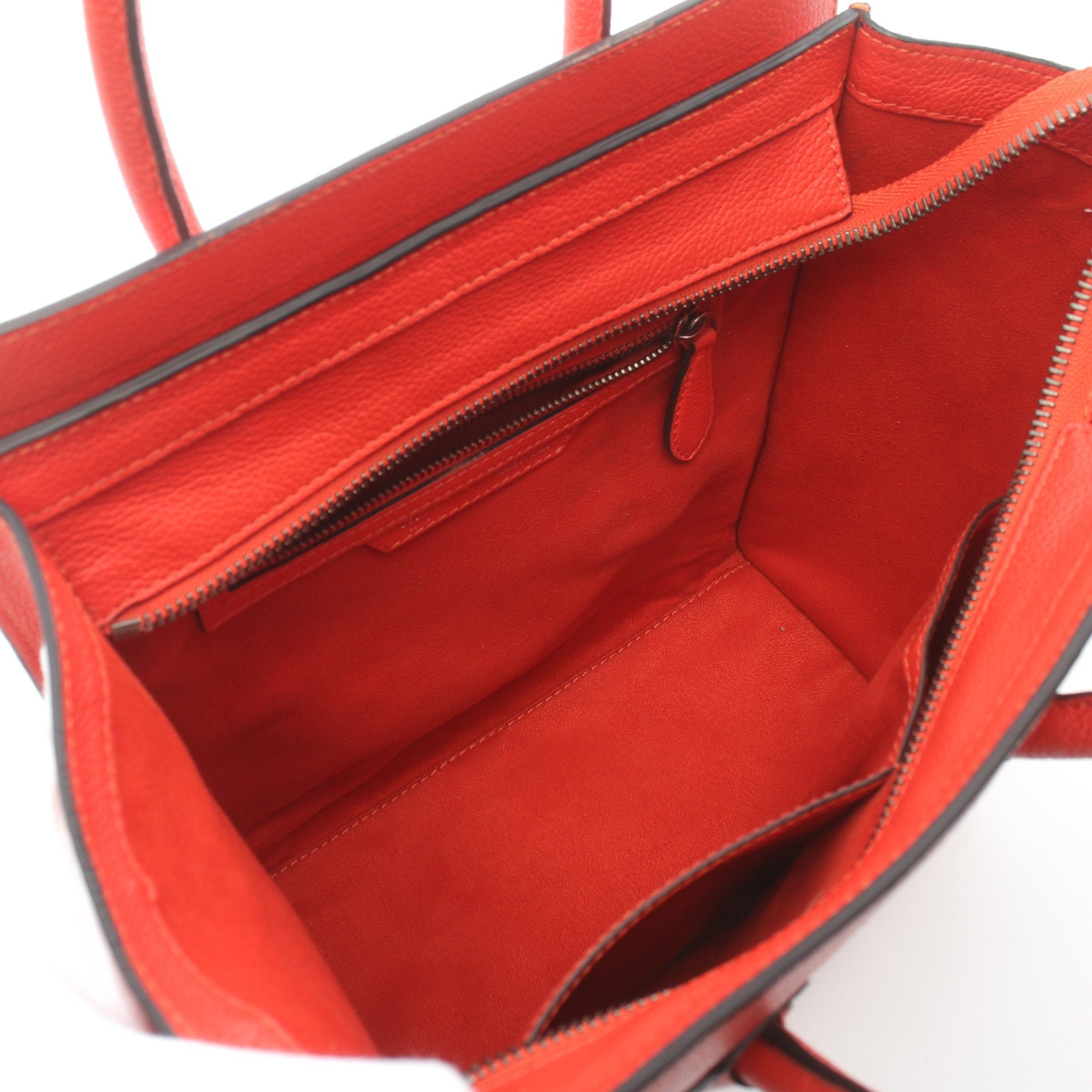 Celine Celine Luggage Micro Shopper Handbag Tote Bag Leather Orange Red Size ONE SIZE - 3 Thumbnail