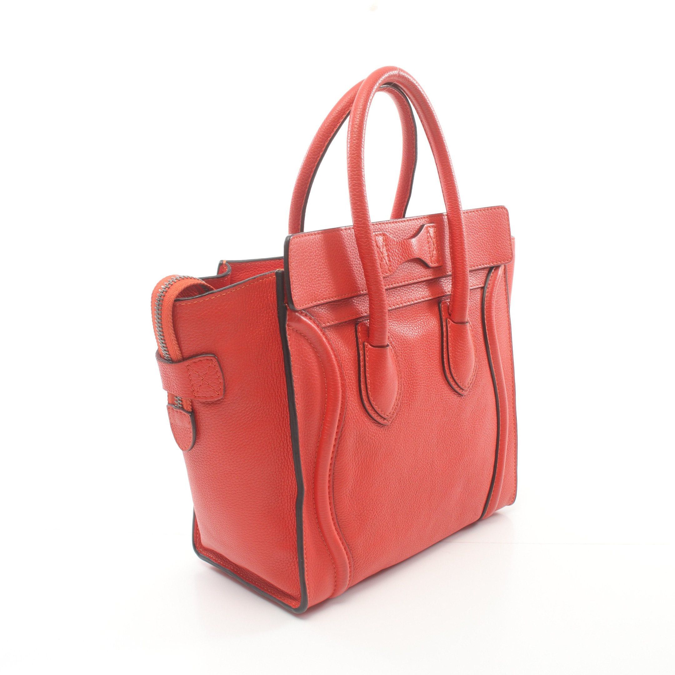 Celine Celine Luggage Micro Shopper Handbag Tote Bag Leather Orange Red Size ONE SIZE - 2 Thumbnail