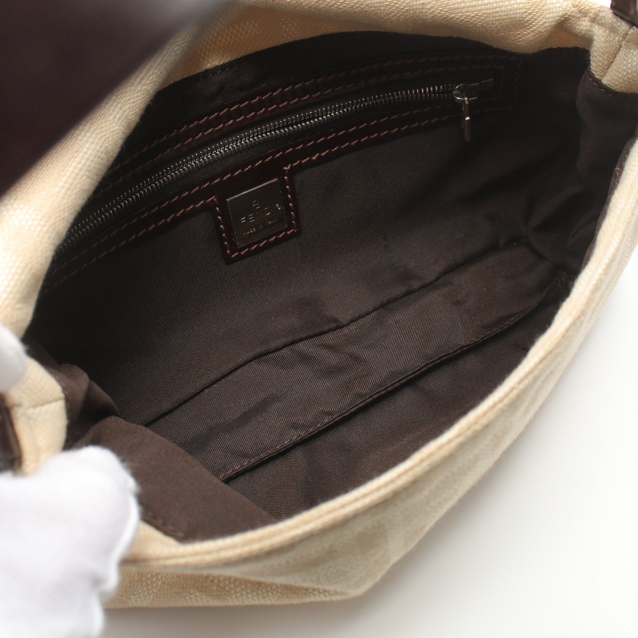 Fendi Fendi Mamma Bucket Handbag Canvas Leather Beige Dark Brown Size ONE SIZE - 3 Thumbnail