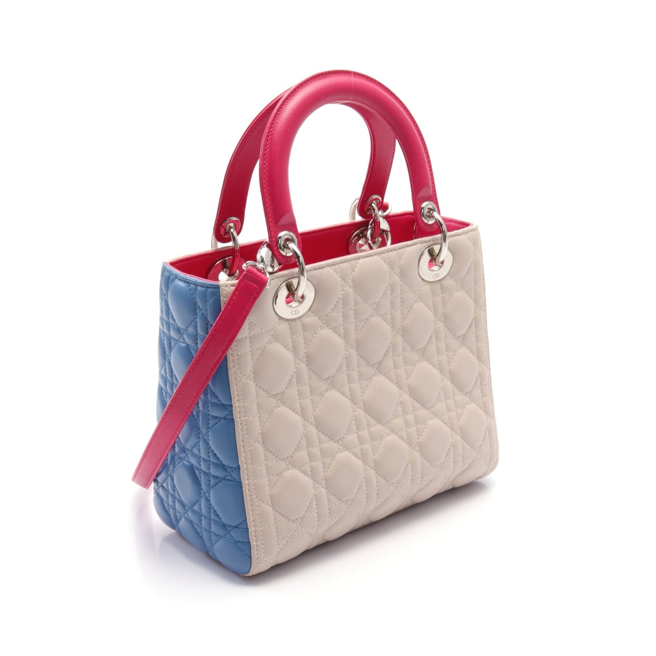 Dior Dior Lady Dior Canage Handbag Leather Ivory Pink Purple Blue Size ONE SIZE - 2 Thumbnail