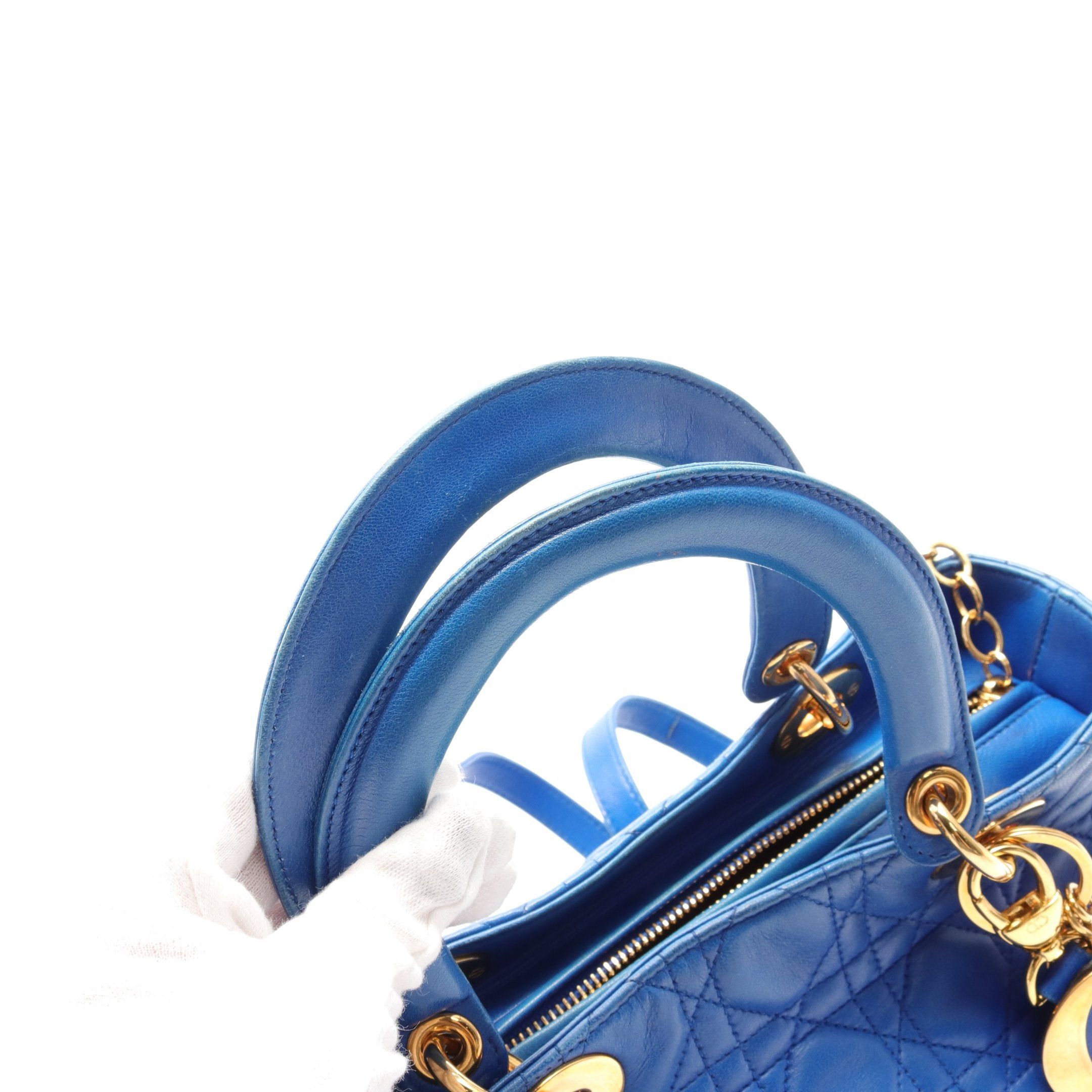 Dior Dior Lady Dior Canage Handbag Leather Blue Size ONE SIZE - 7 Thumbnail