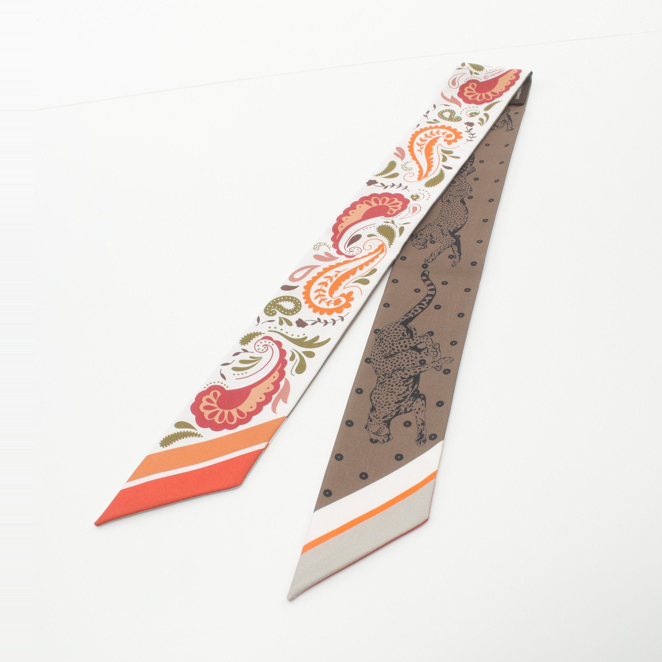 Hermes Hermes Twilly Guepards Bandana Ribbon Scarf Silk White Multicolor Size ONE SIZE - 5 Thumbnail